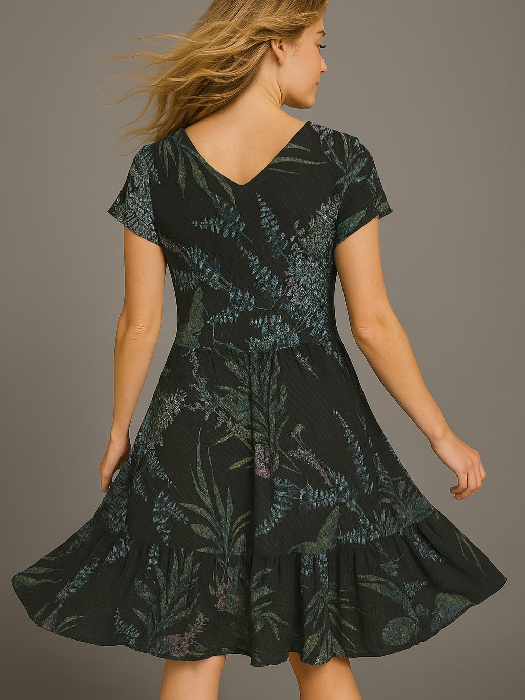 İtalyan Pamuk Keten Elbise - SİYAH