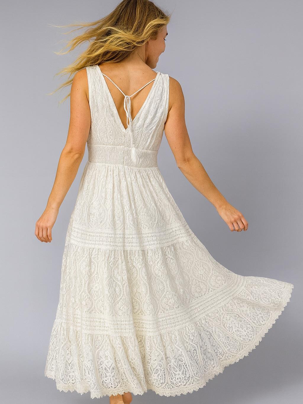 İtalyan Dantel Ponponlu Elbise - BEYAZ