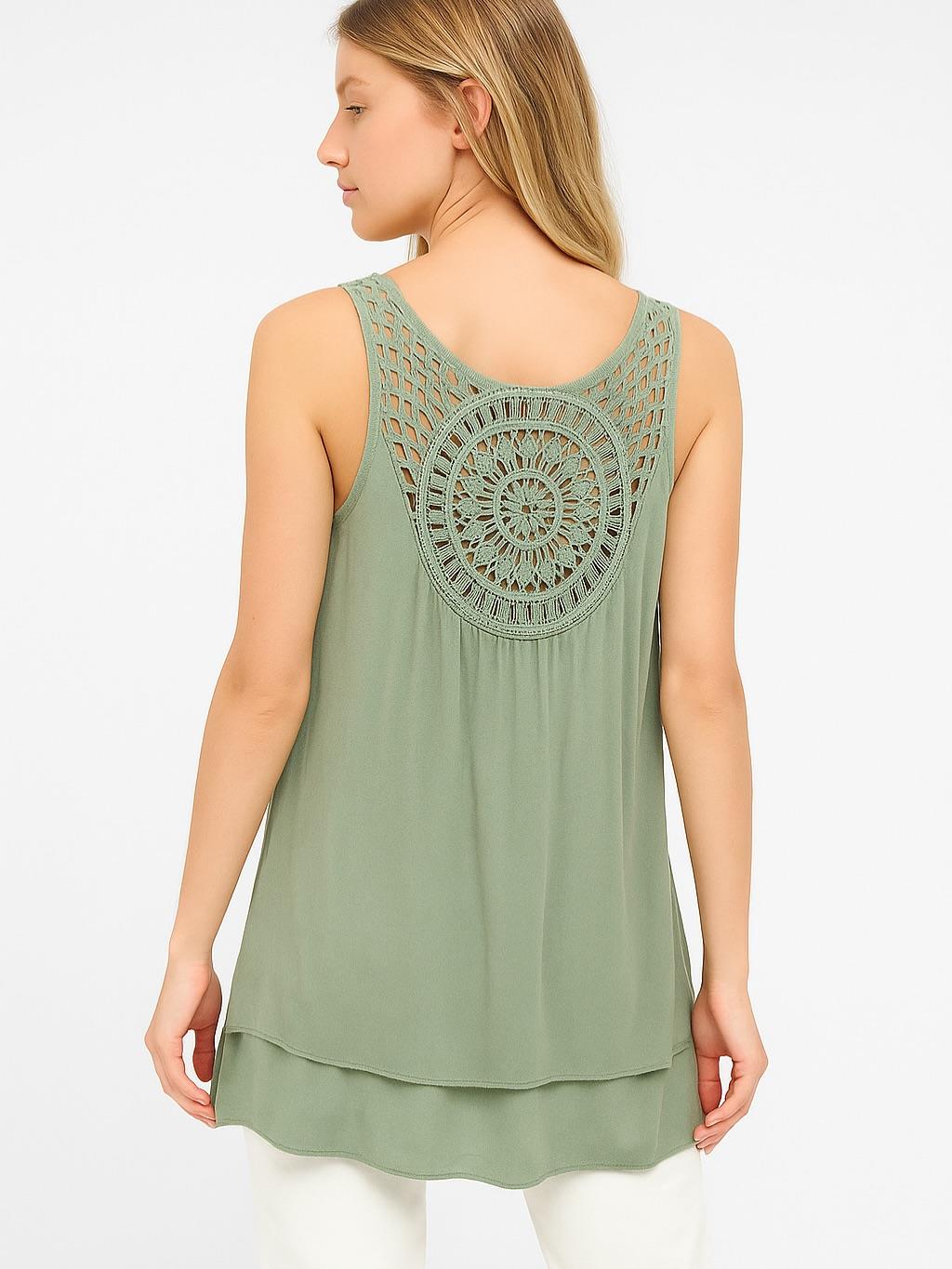 İtalyan Dantel Detaylı Bluz - HAKİ