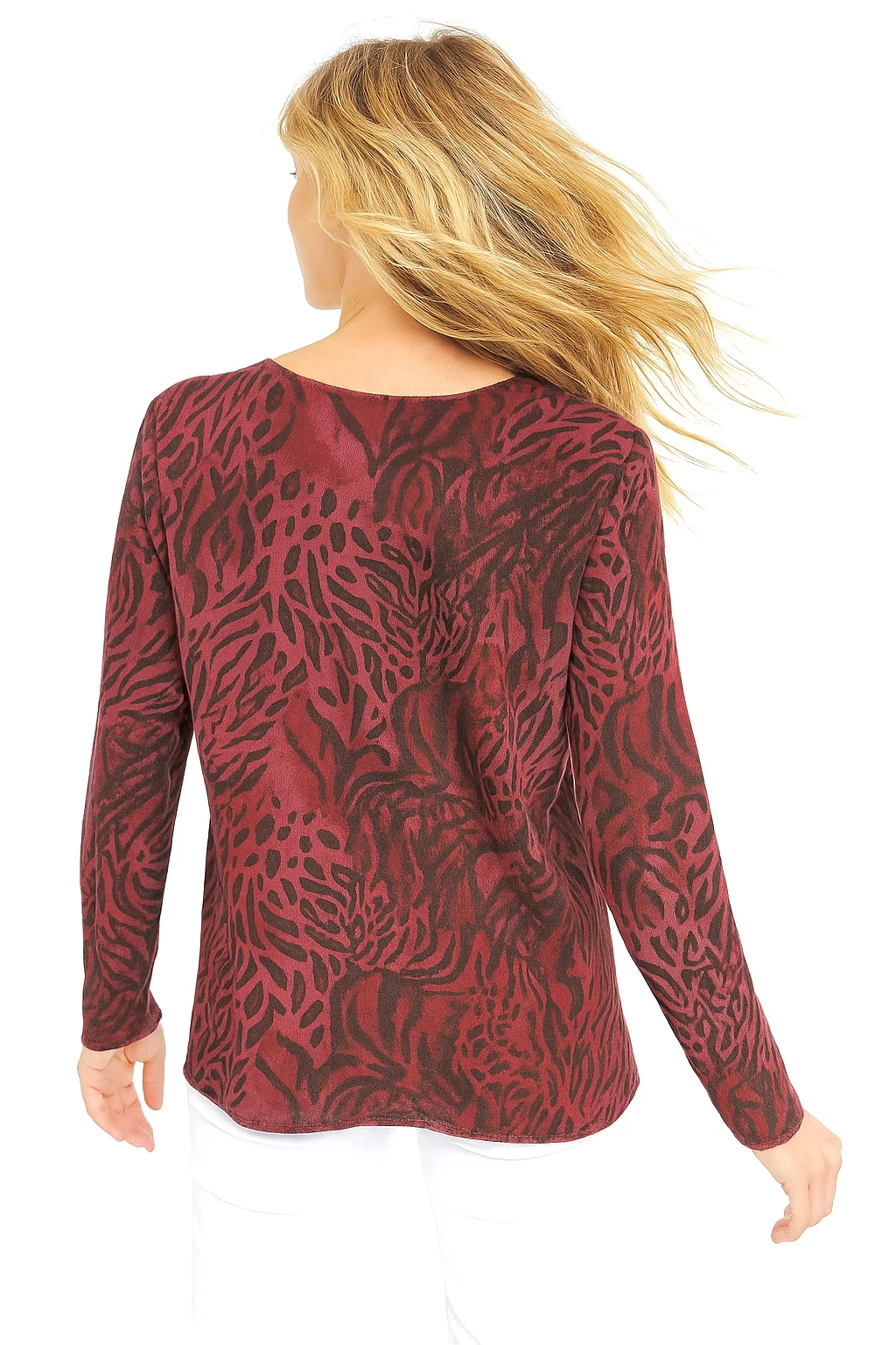 İtalyan Leopar Desen Triko Bluz - BORDO