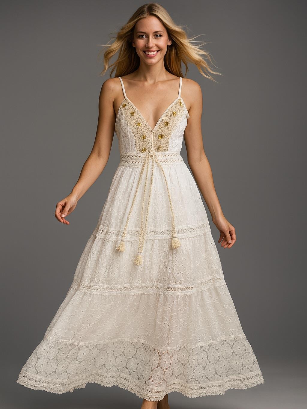 İtalyan Dantel Elbise - BEYAZ