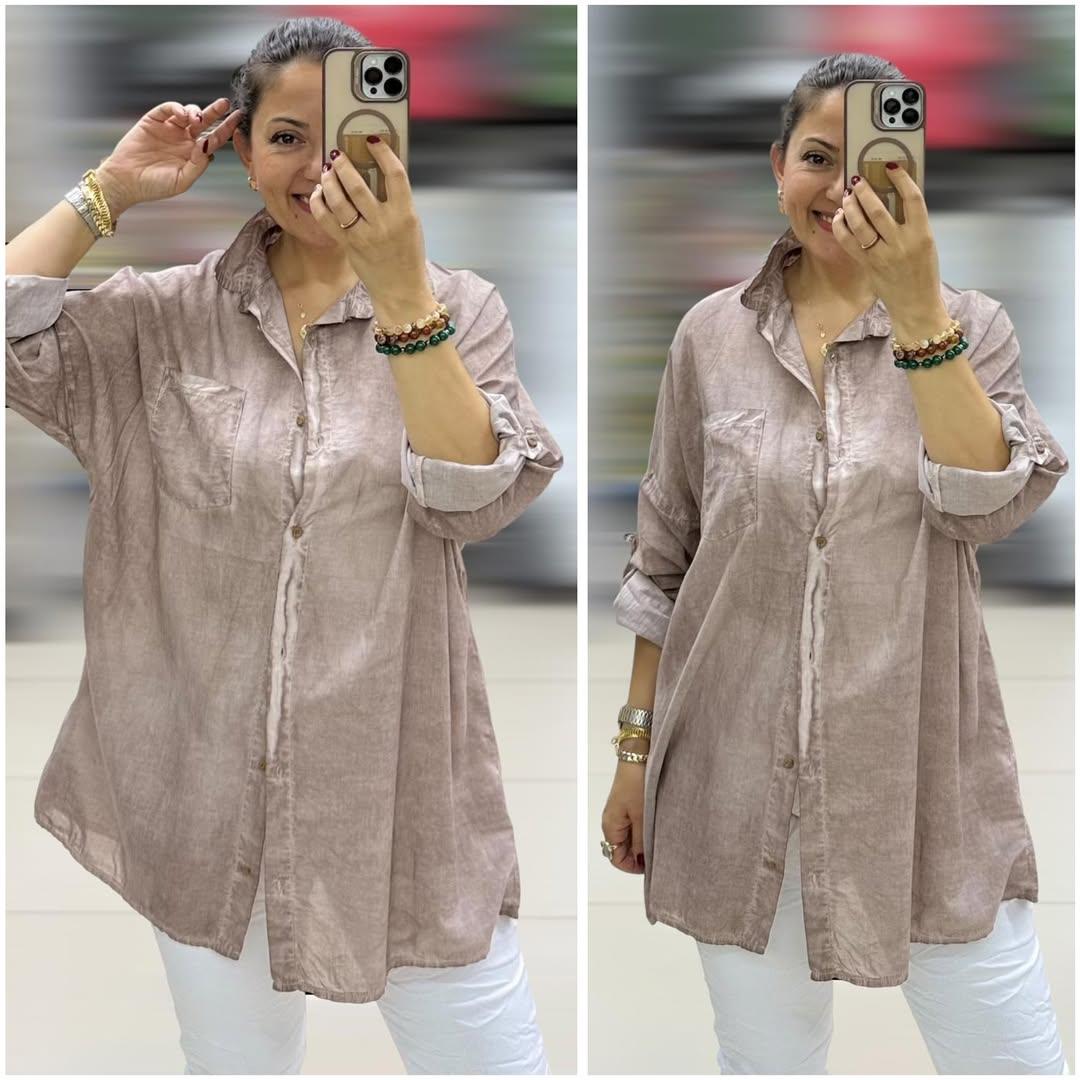 İtalyan Taşlanmış Pamuklu Coton Gömlek - VİZON