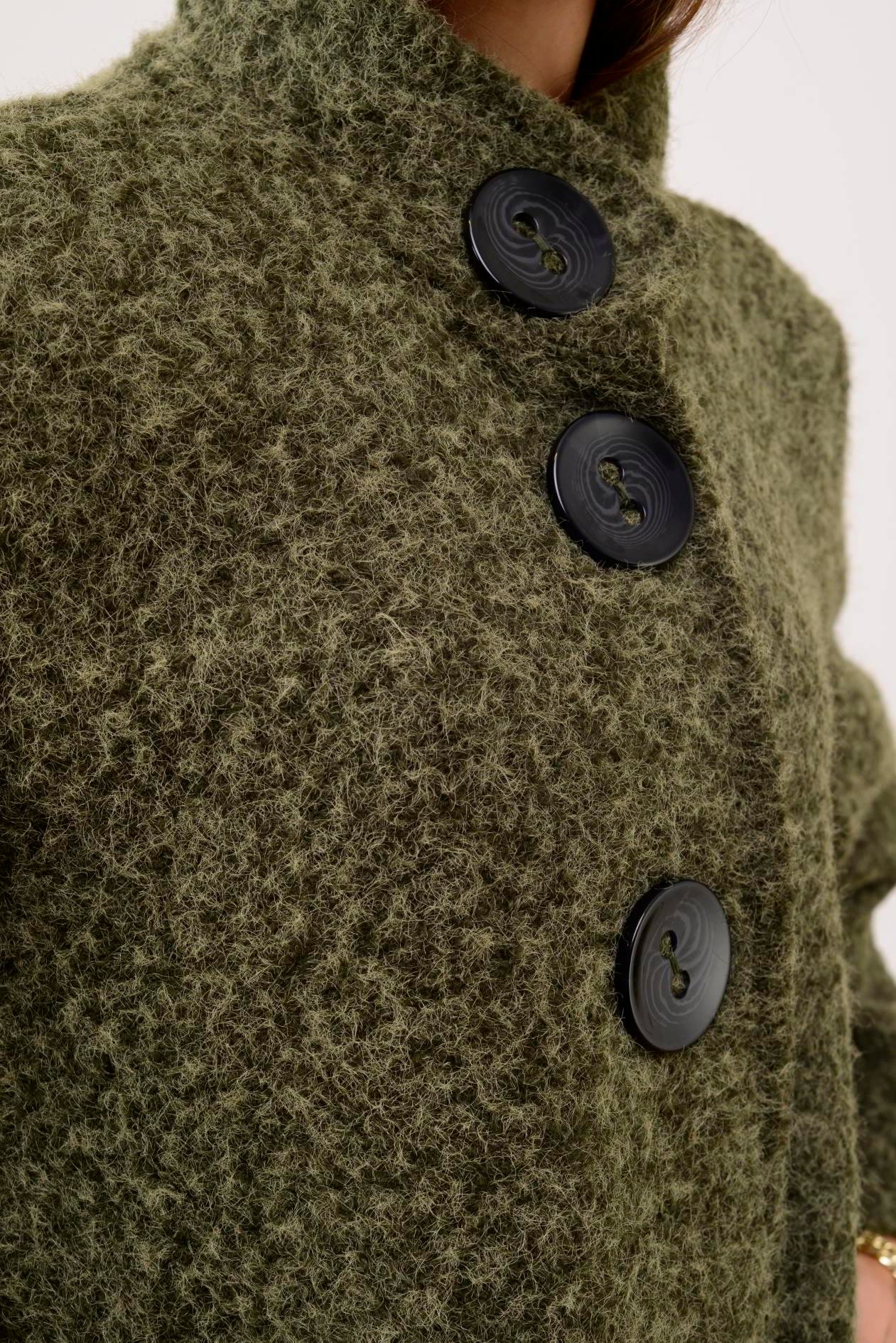 İtalyan Düğme Detaylı Keçe Ceket - HAKİ