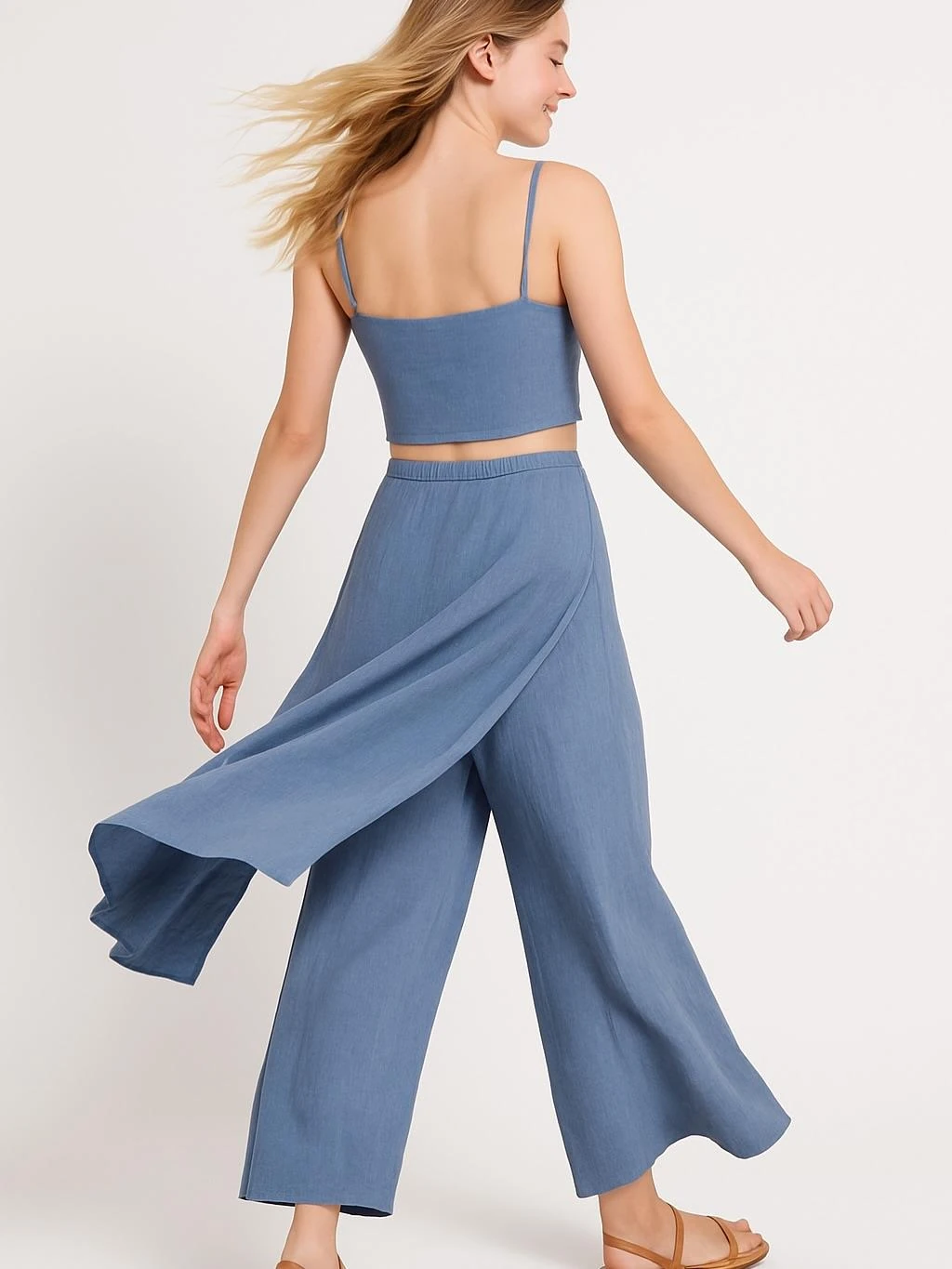 İtalyan Keten Kapaklı Pantolon - BEBE MAVİSİ