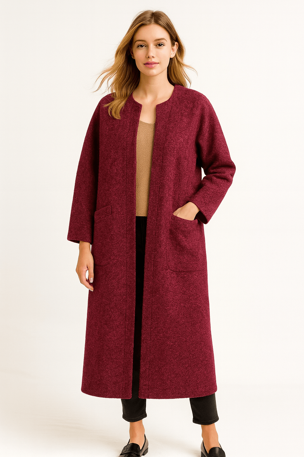 İtalyan Hakim Yaka Keçe Kaban - BORDO