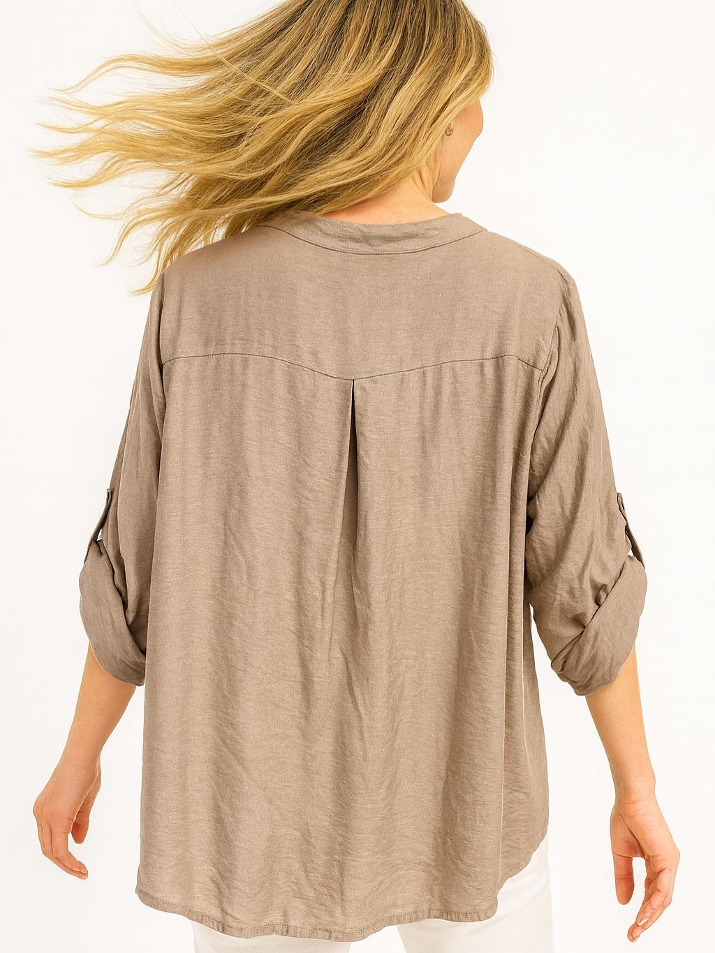 İtalyan Keten Varak Baskılı Bluz - VİZON