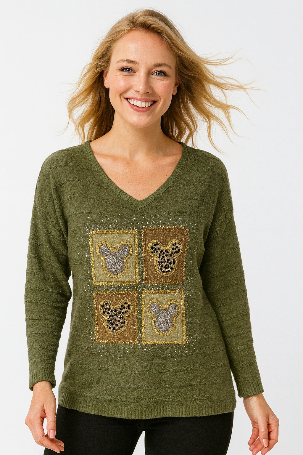 İtalyan Baskılı Triko Bluz - HAKİ