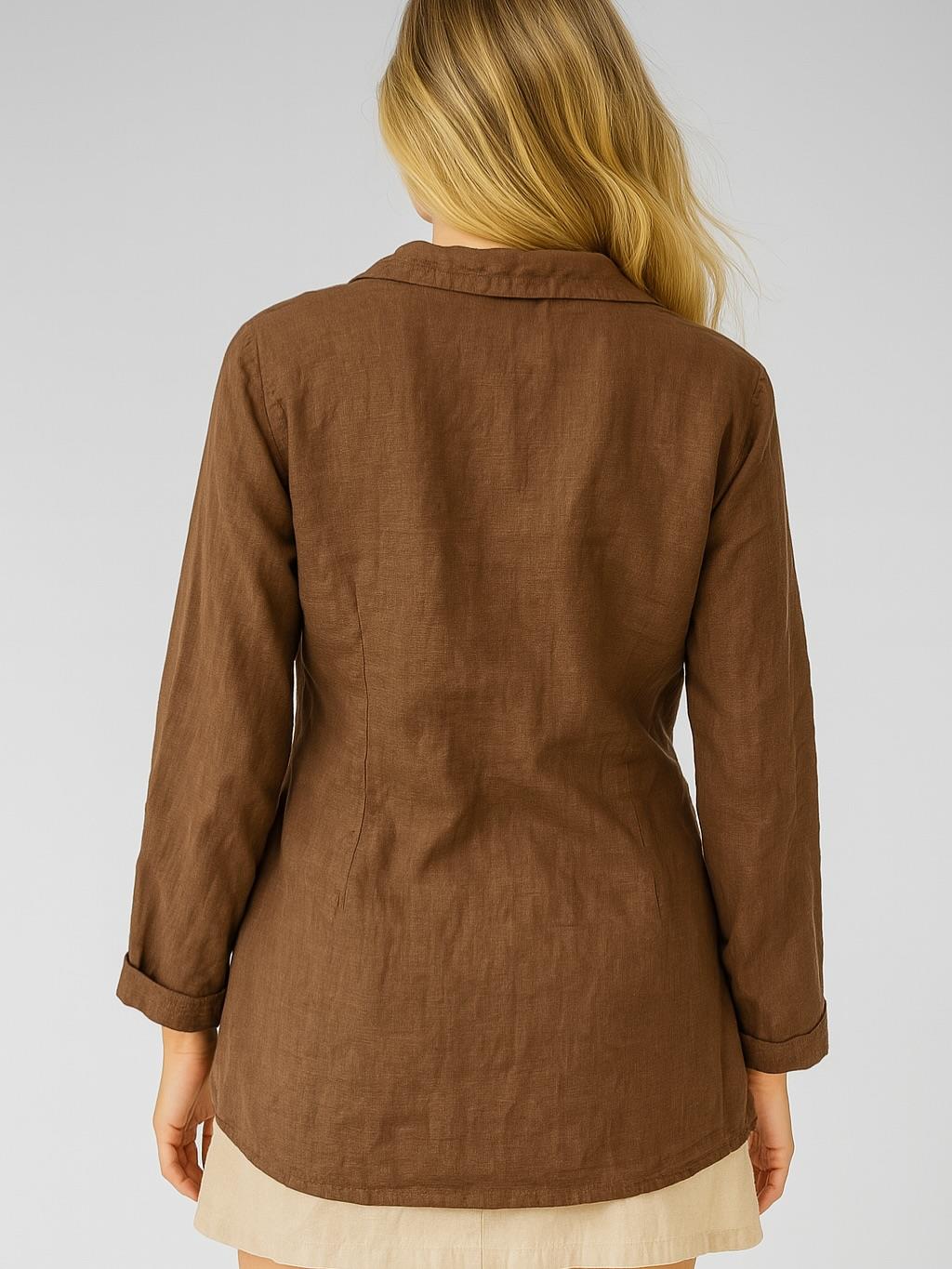 İtalyan Keten Tasarım Ceket - KAHVERENGİ