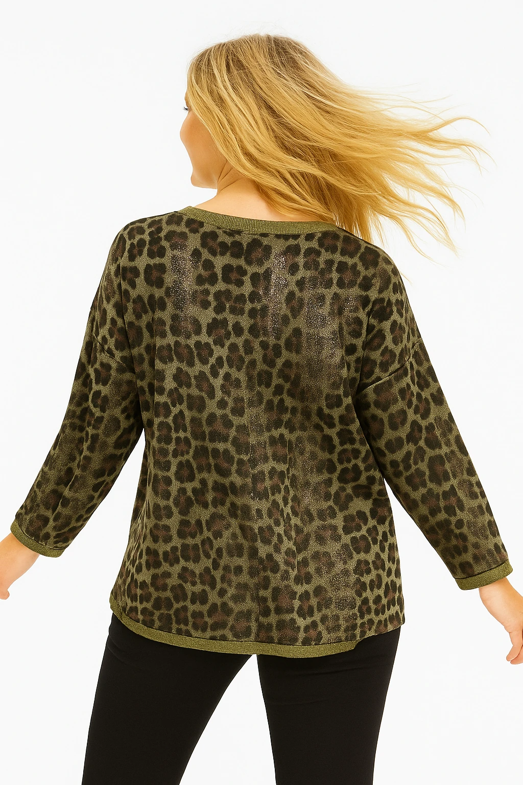 İtalyan Leopar Desenli Bluz - HAKİ