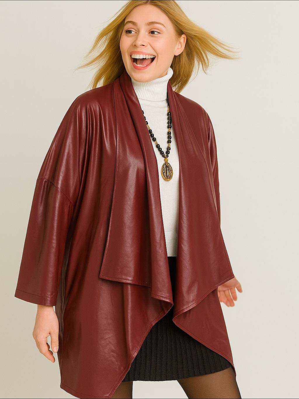 İtalyan Kısa Deri Kap - KIRMIZI