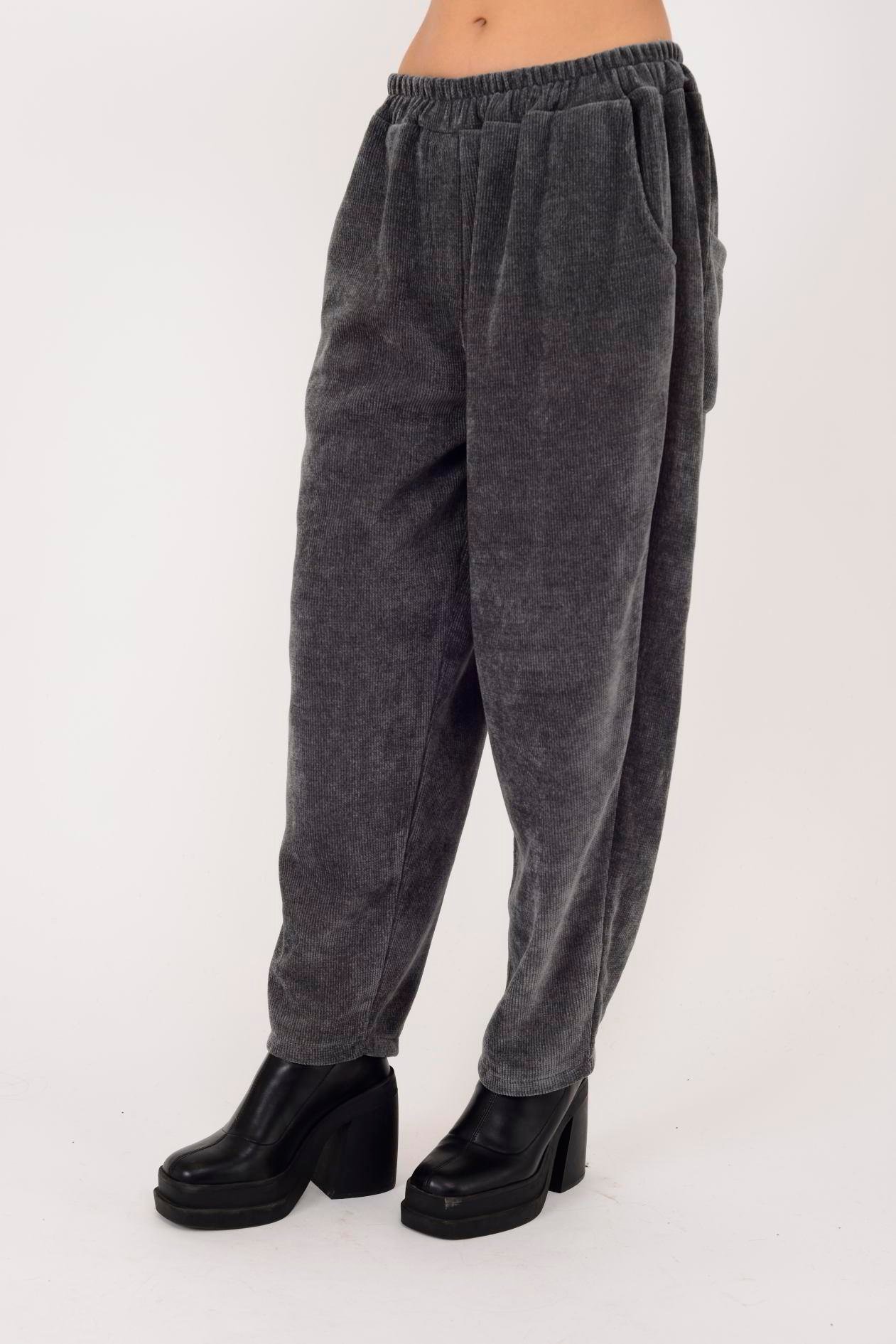 İtalyan Cep Detaylı Fitilli Kadife Pantolon - GRİ