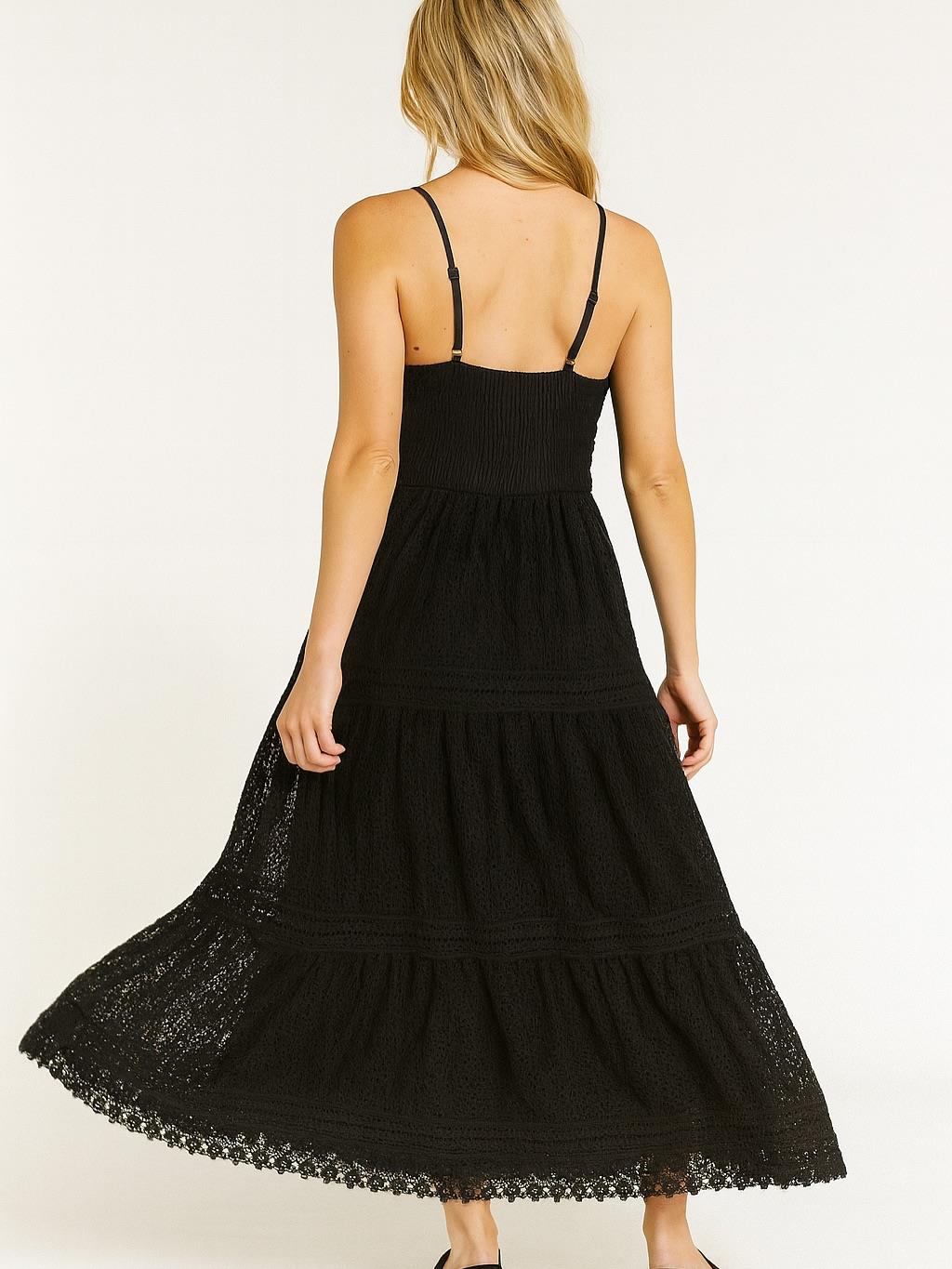 İtalyan Dantel Ponponlu Elbise - SİYAH