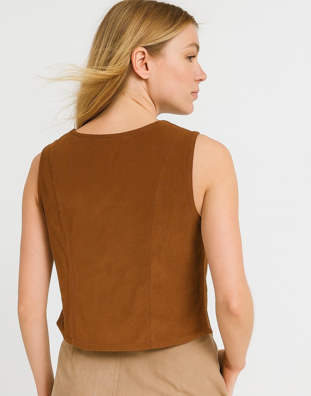 italyan Kısa Kadife Yelek - KAHVERENGİ