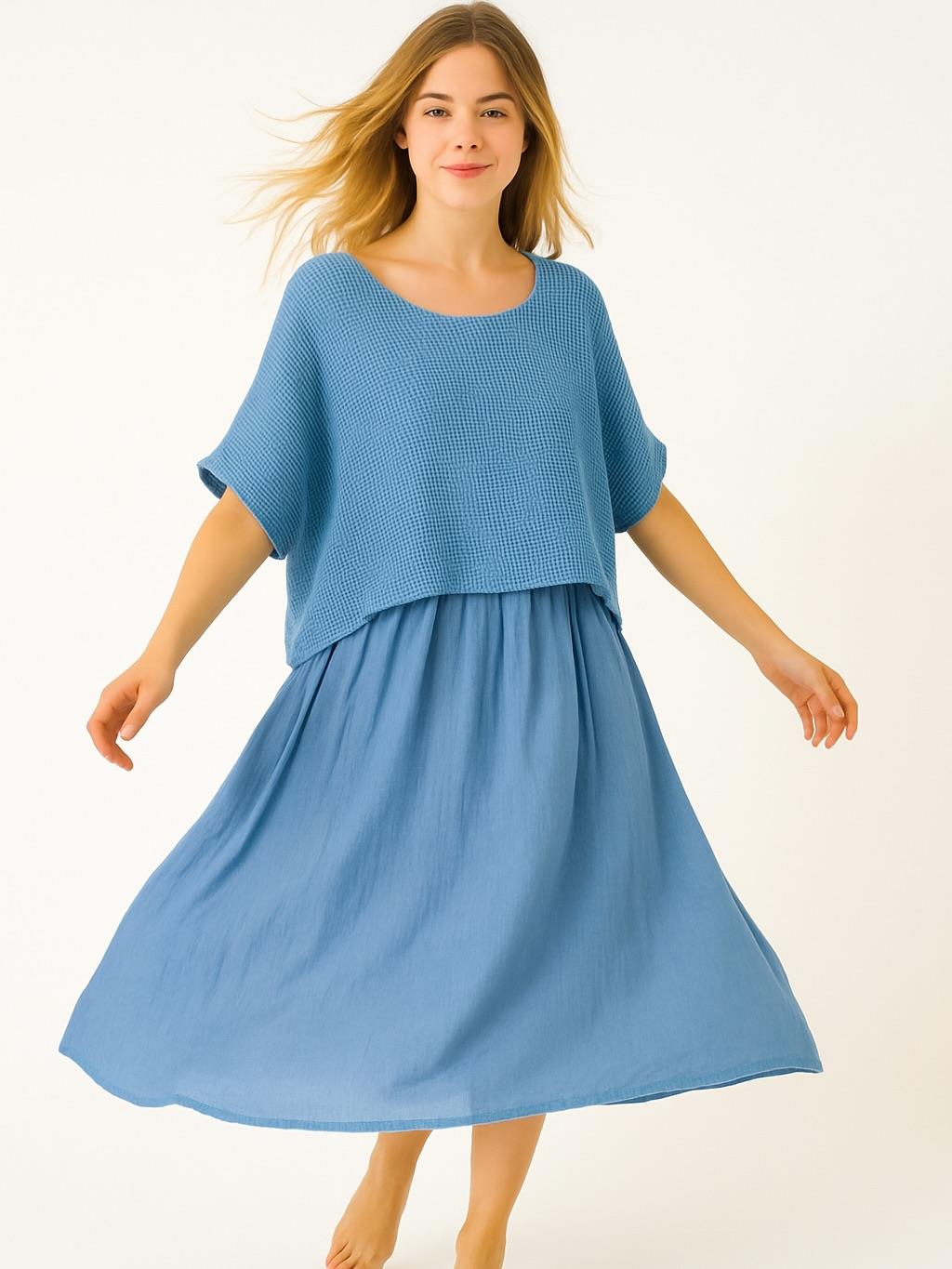 İtalyan File Elbise - MAVİ