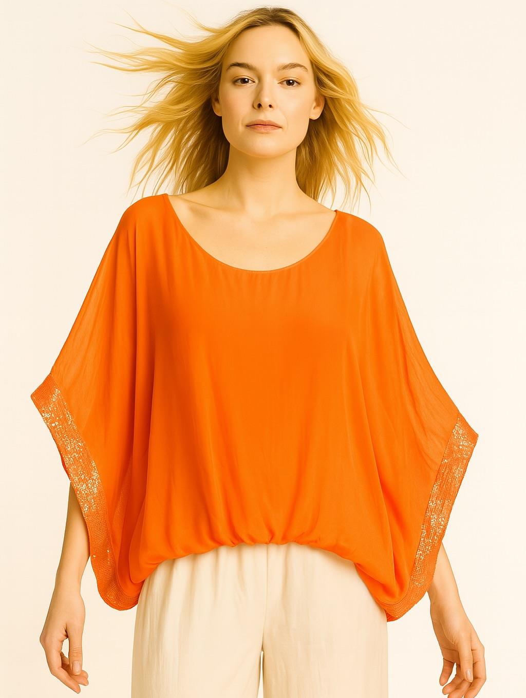 İtalyan İpek Bluz - TURUNCU