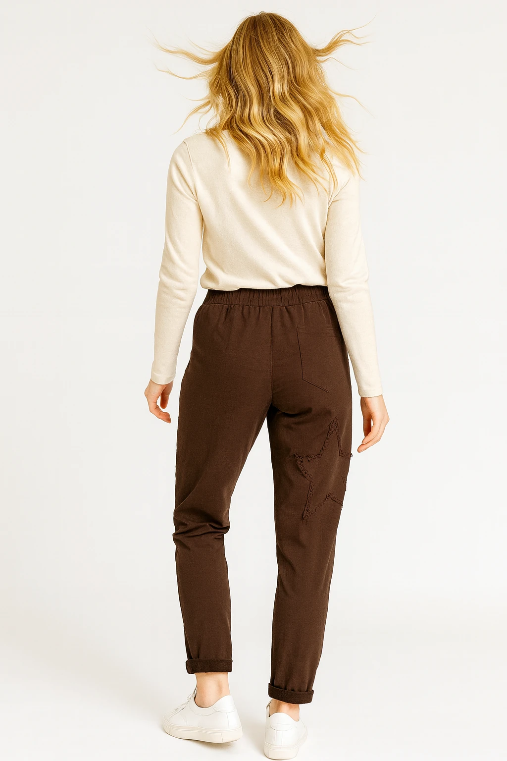 İtalyan Yıldız Detaylı Likralı Pantolon - KAHVERENGİ