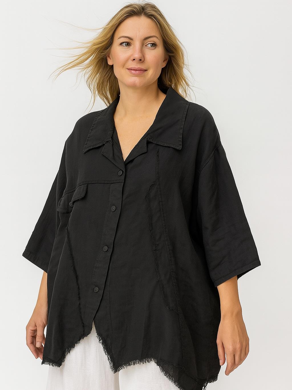 İtalyan Keten Tasarım Gömlek - SİYAH