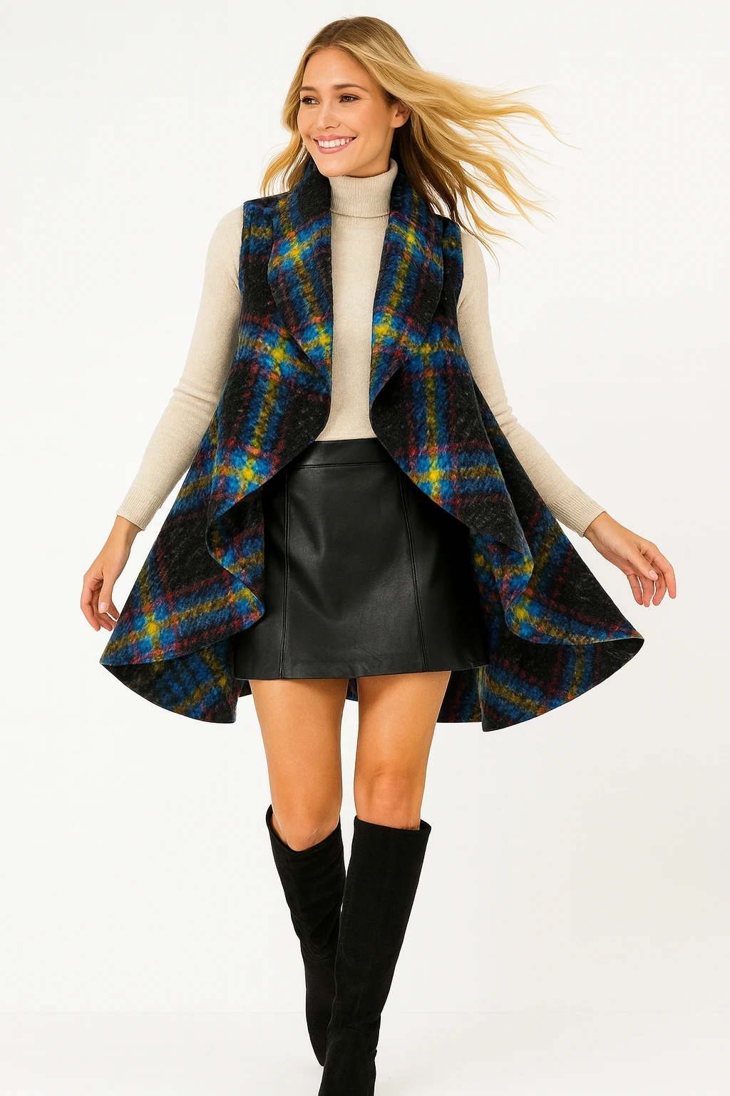 İtalyan Çizgi Desenli Keçe Yelek - MAVİ