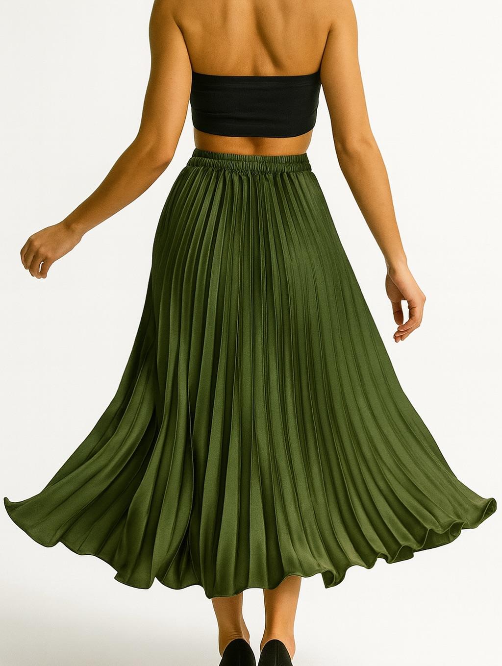 İtalyan Saten Etek - HAKİ