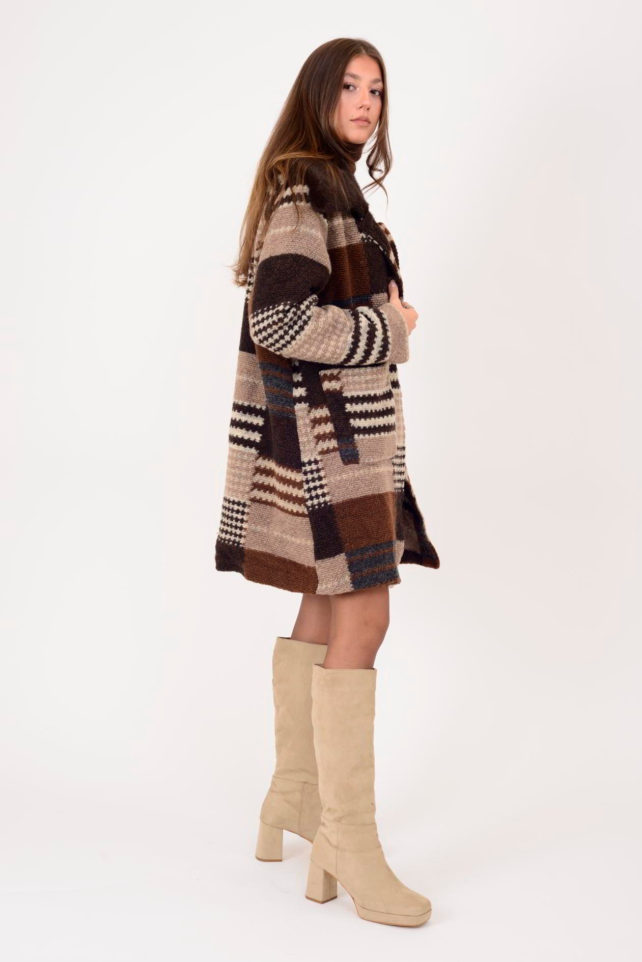 İtalyan Oduncu Desen Kürk Detaylı Keçe Kaban - VİZON