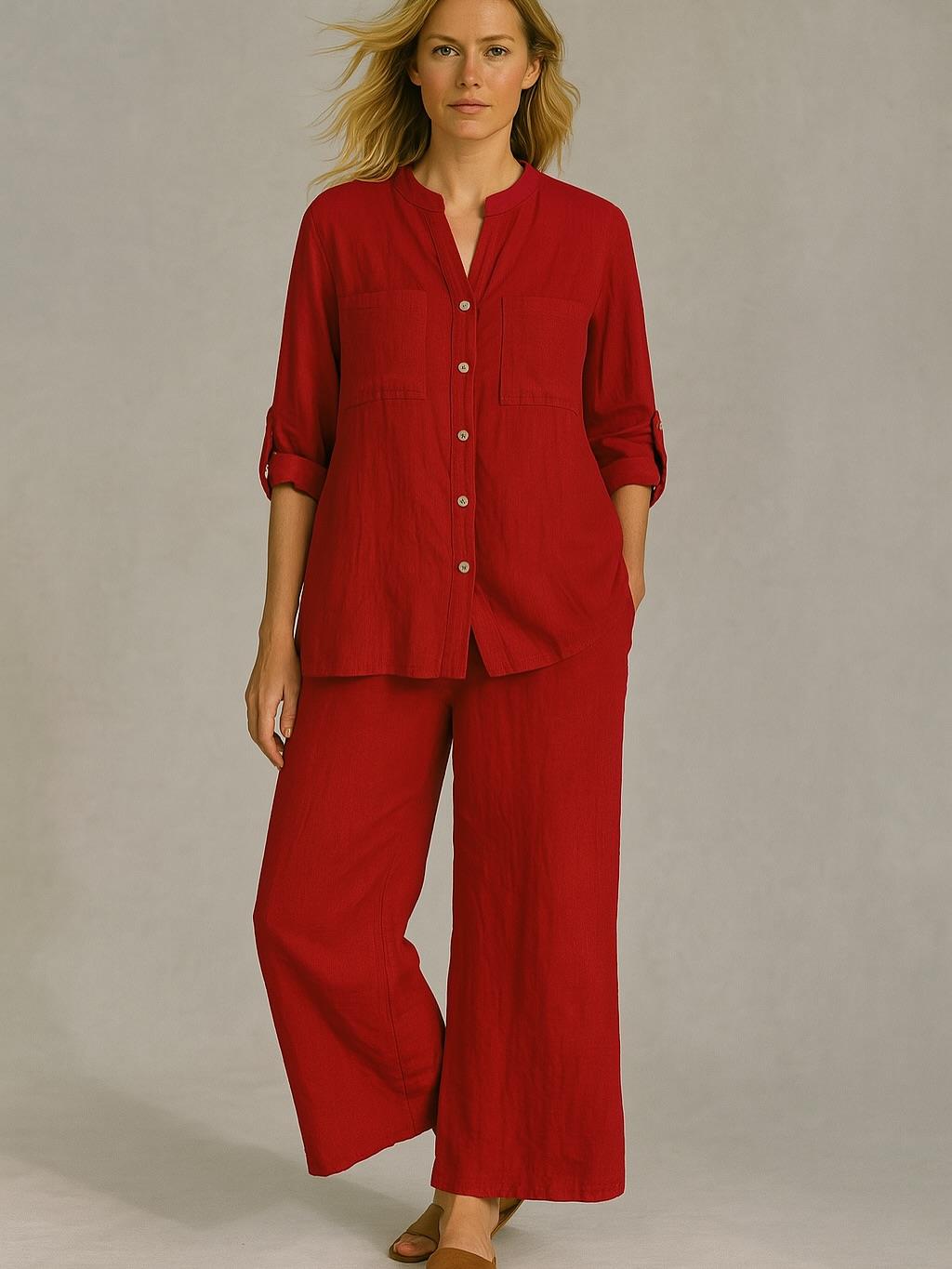 İtalyan Keten Takım - KIRMIZI