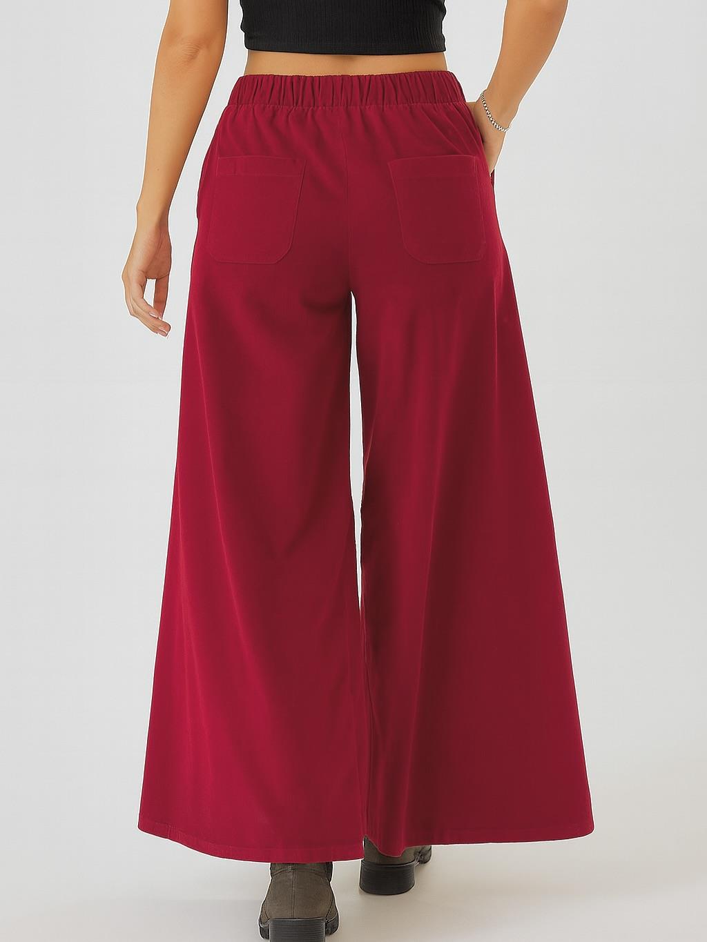 İtalyan Kadife Düğme Detaylı Pantolon - BORDO