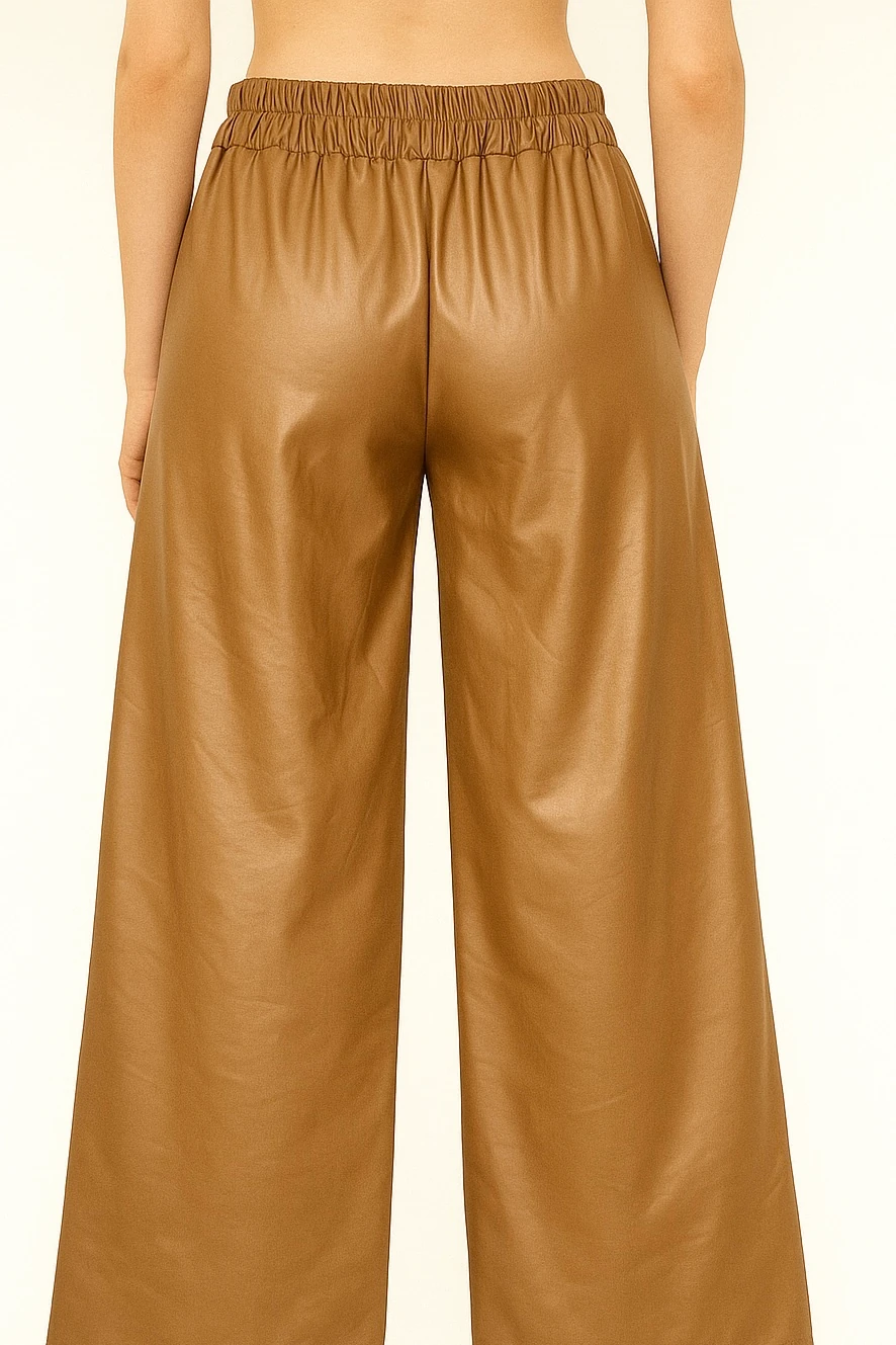 İtalyan Lastik Paça Deri Pantolon - BAKIR