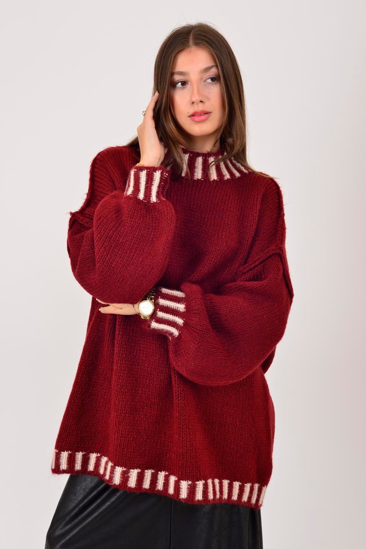 İtalyan Balıkçı Yaka Kazak - BORDO