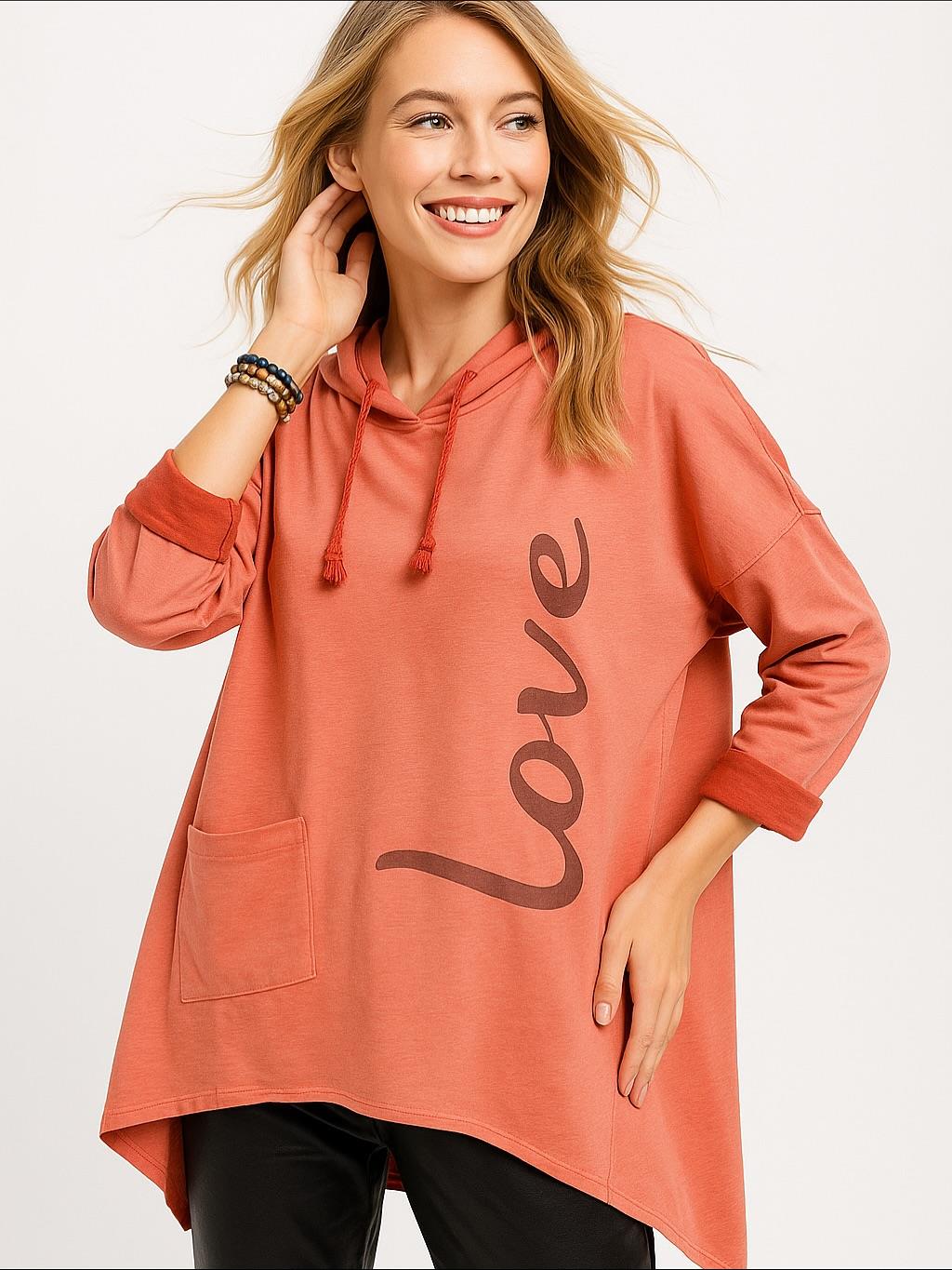 İtalyan Yazı Detaylı Nubuk Bluz - TURUNCU