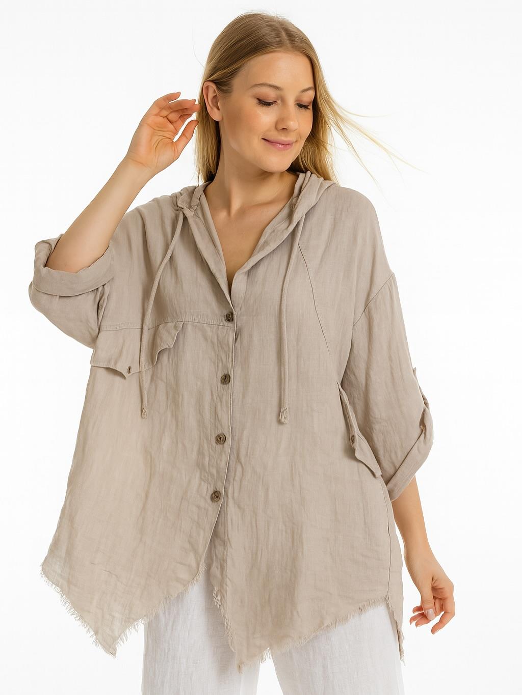 İtalyan Keten Kapüşonlu Ceket - BEJ