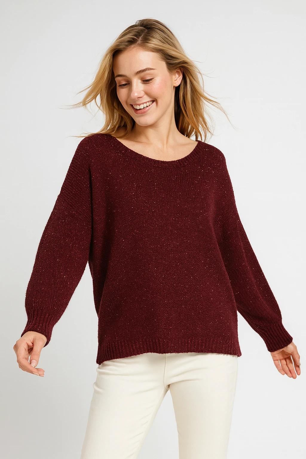 İtalyan Sırtı Kurdele Detaylı Triko Kazak - BORDO