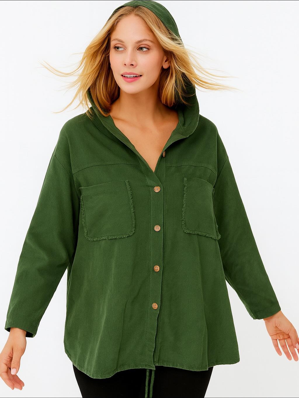 İtalyan Kadife Kapüşonlu Ceket - ÇİMEN YEŞİLİ