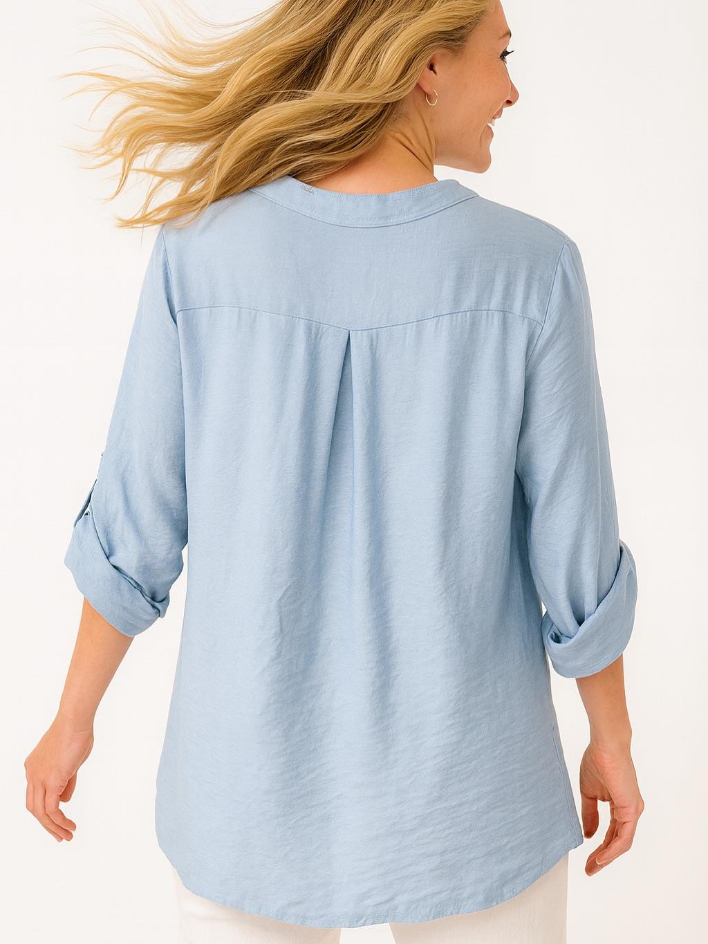 İtalyan Keten Varak Baskılı Bluz - MAVİ