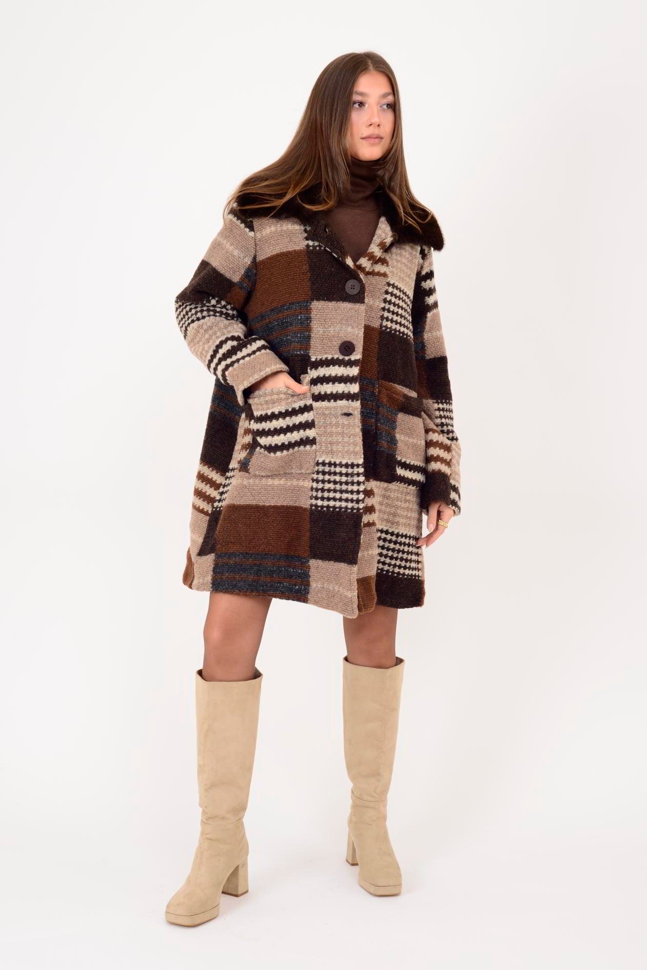 İtalyan Oduncu Desen Kürk Detaylı Keçe Kaban - VİZON