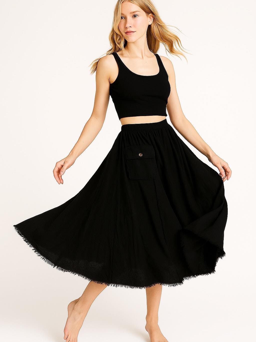 İtalyan Kadife Cepli Etek - SİYAH
