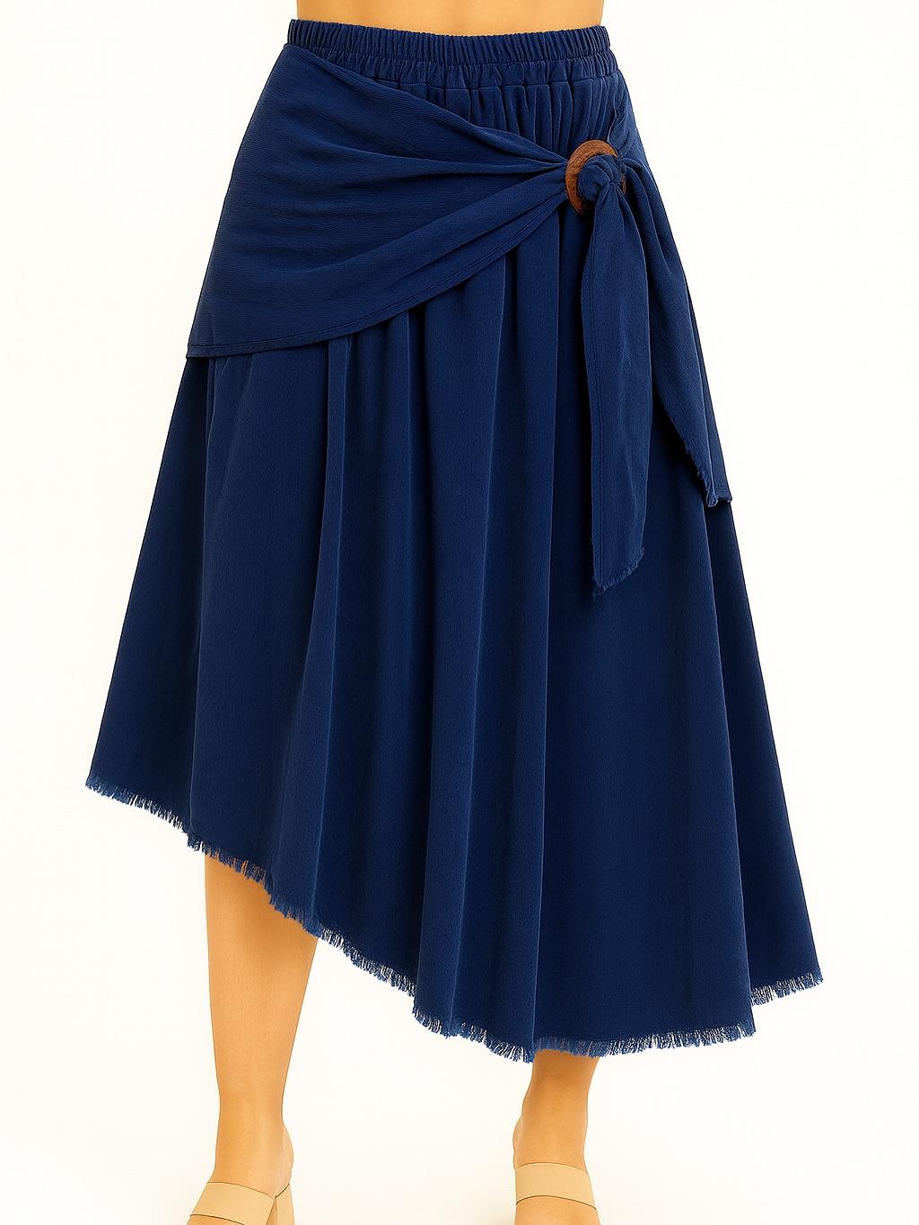 İtalyan Kadife Önden Bağlamalı Etek - LACİVERT