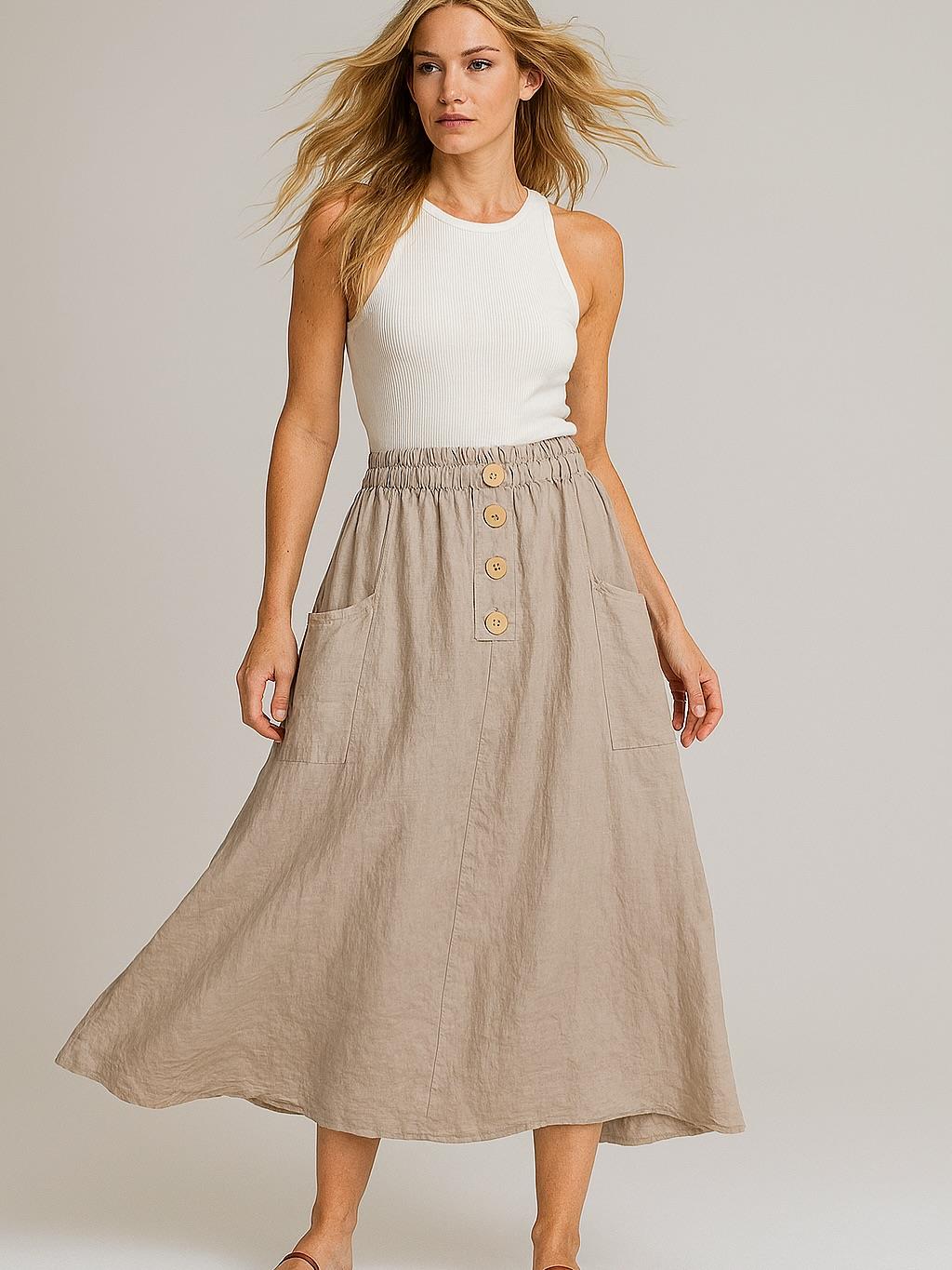 İtalyan Keten Etek - BEJ