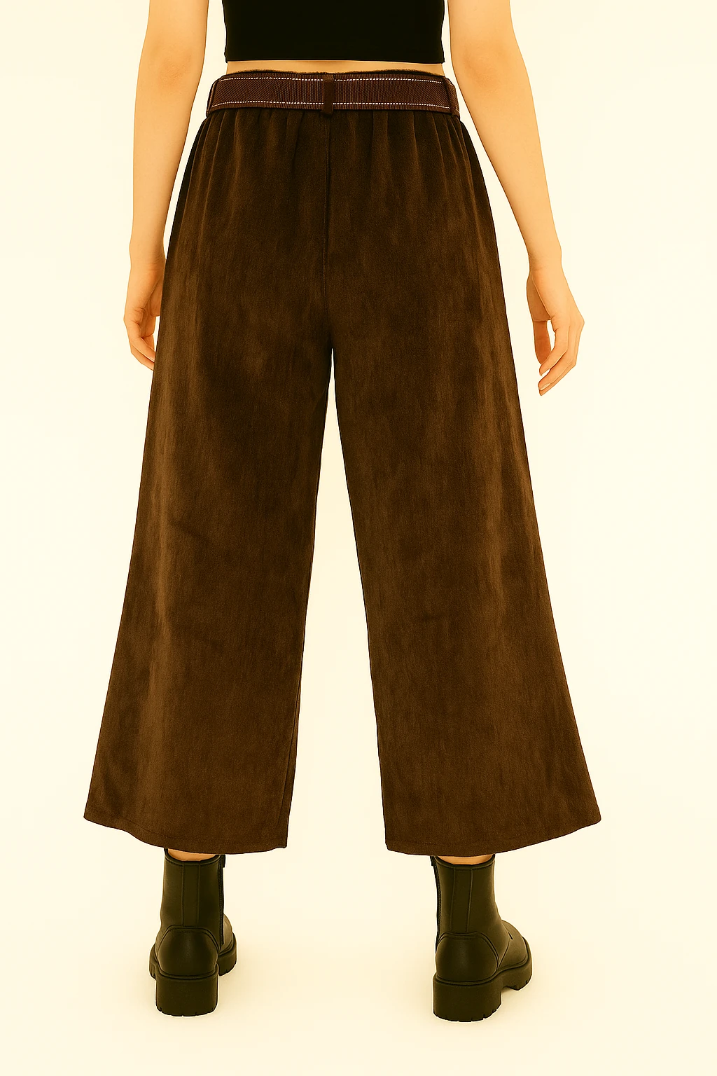 İtalyan Geniş Paça İnce Fitilli Kadife Pantolon - KAHVERENGİ
