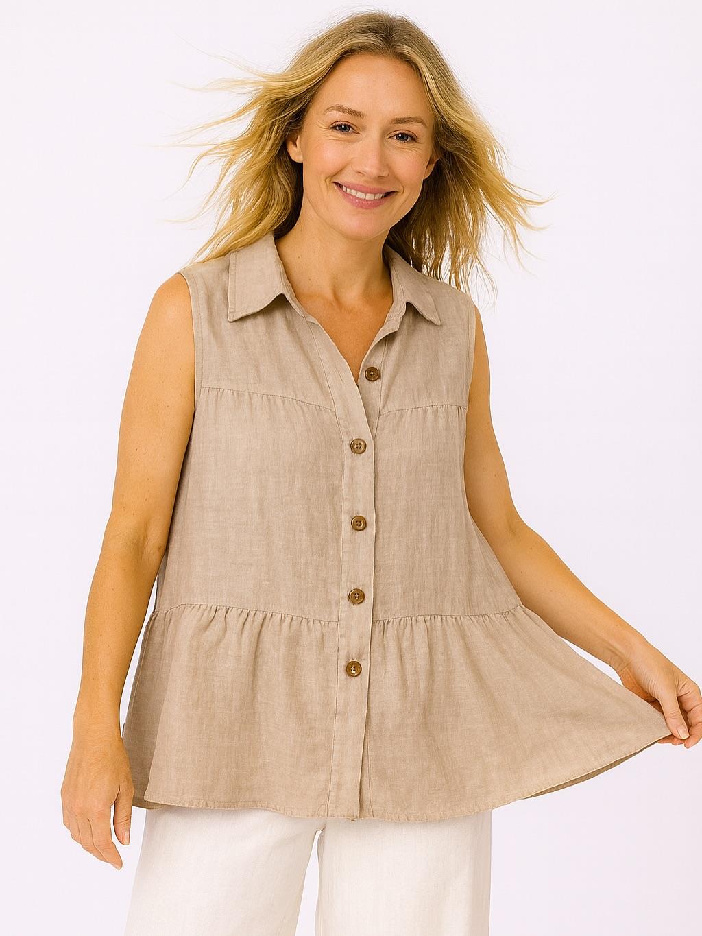 İtalyan Keten Bluz - BEJ