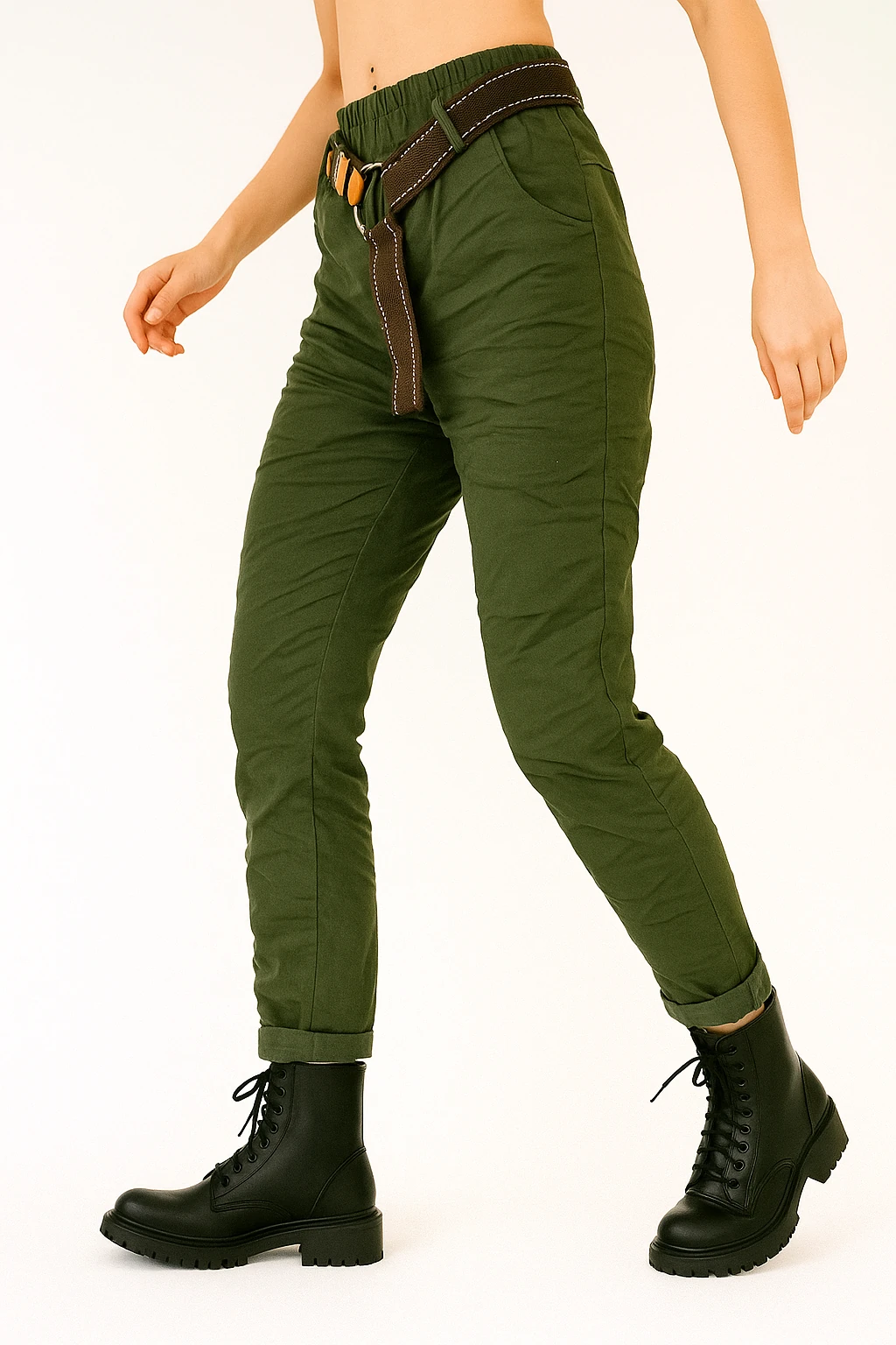 İtalyan Kemerli Likralı Pantolon - HAKİ