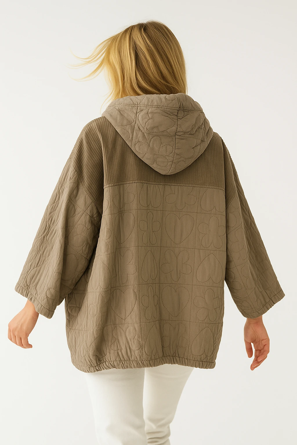 İtalyan Kadife Detaylı Kapitone Ceket - SÜTLÜ KAHVE