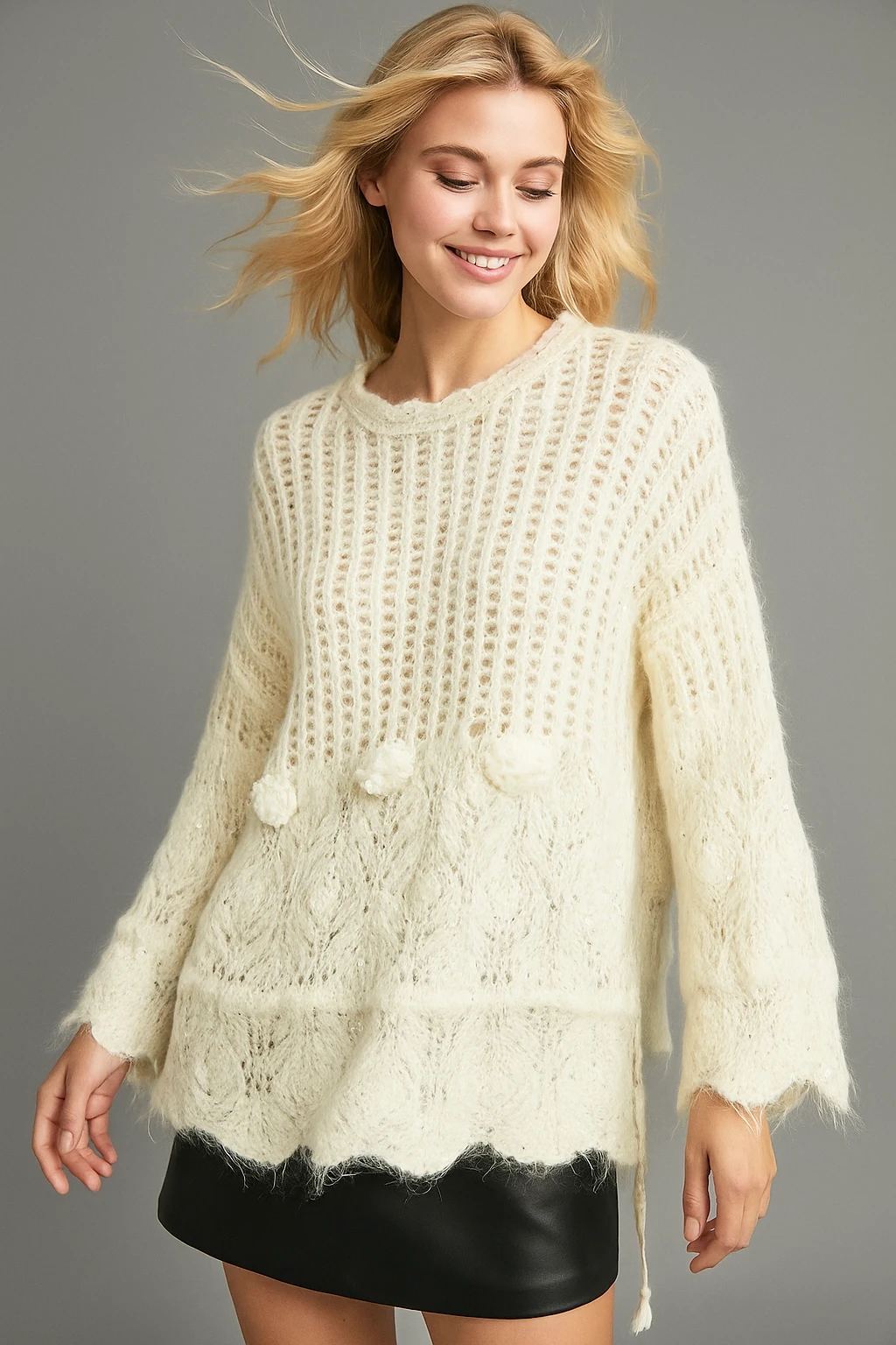 İtalyan Tasarım Triko Bluz - KREM