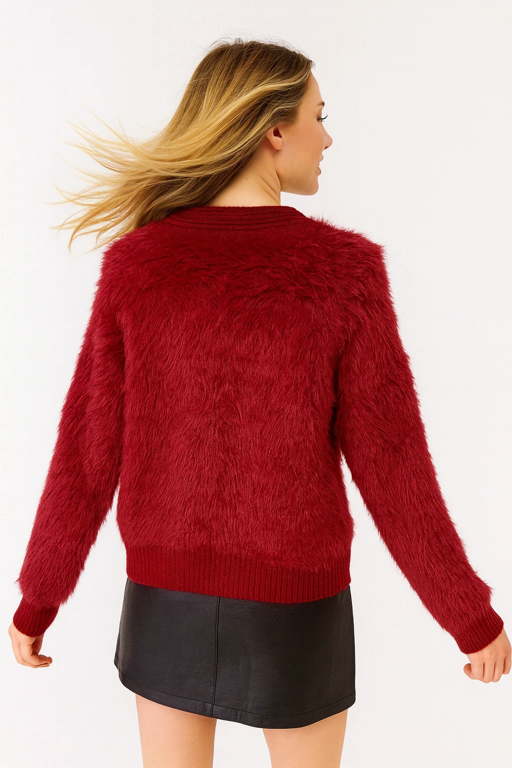 İtalyan Özel Tasarım Angora Ceket - BORDO