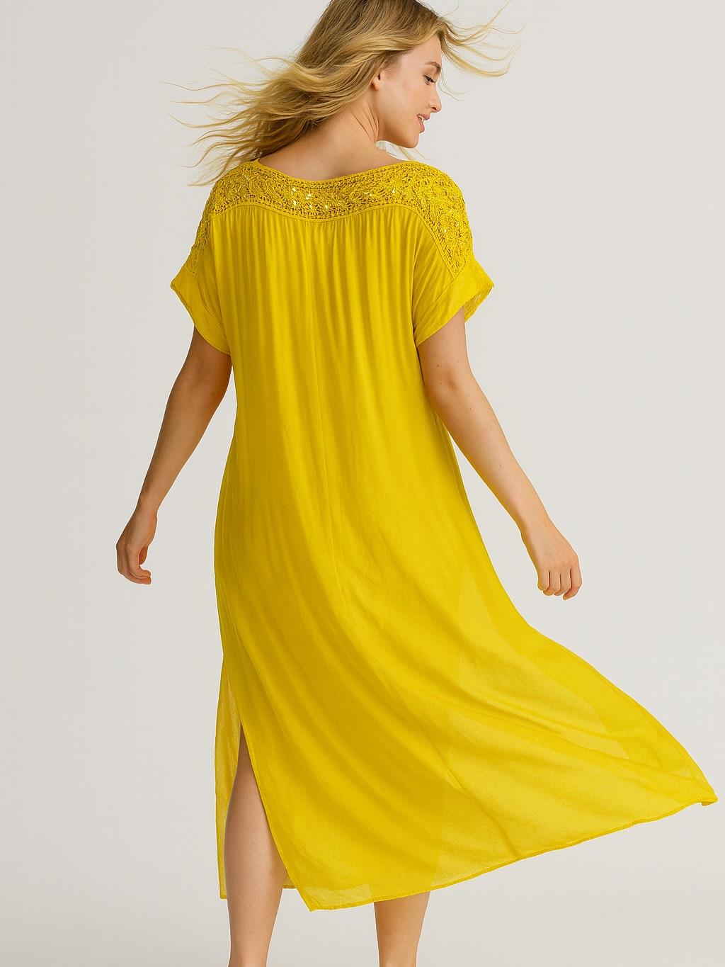 İtalyan Pul Payet Detaylı İpek Elbise - BEYAZ