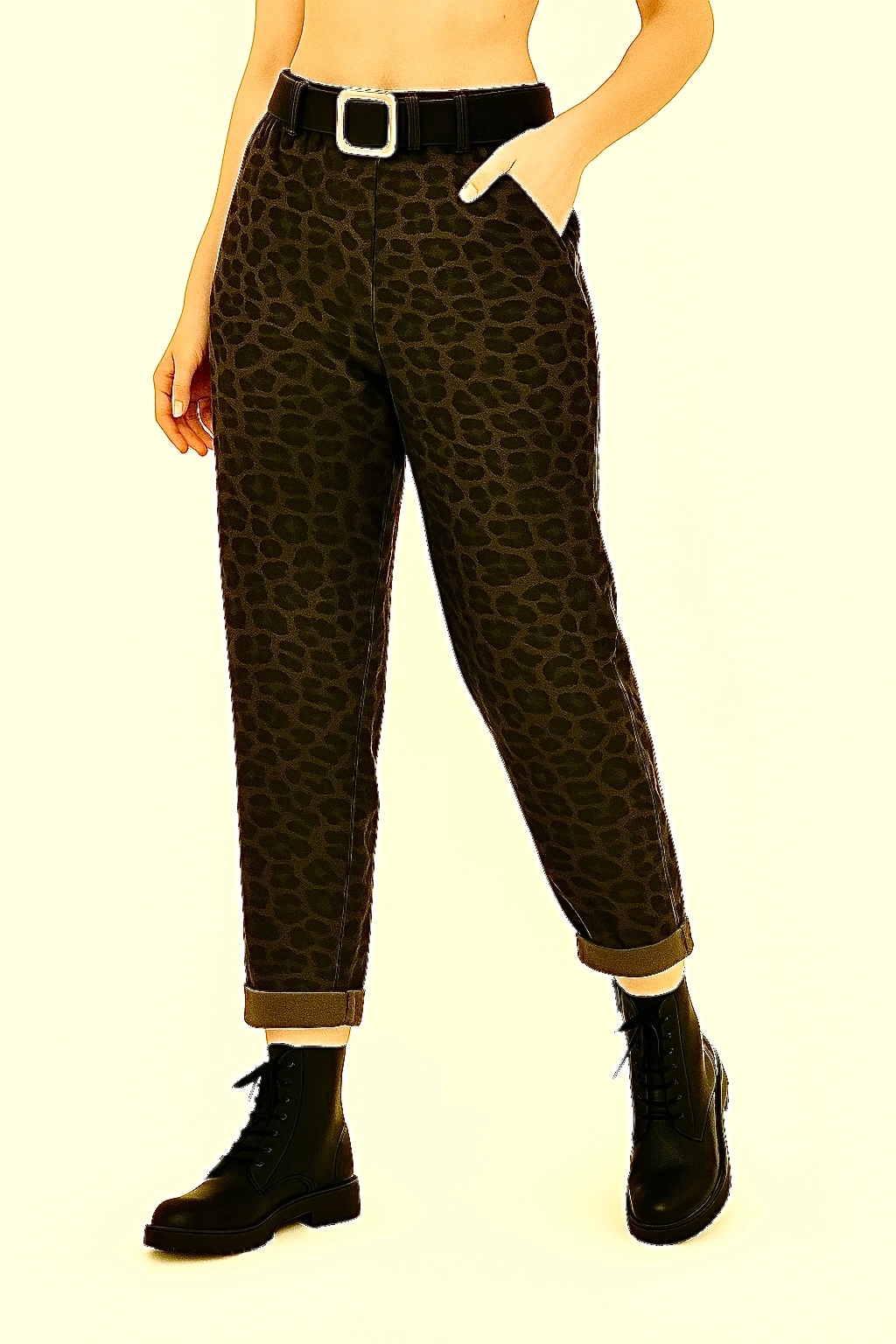 İtalyan Kemer Detaylı Desenli Pantolon - KAHVERENGİ