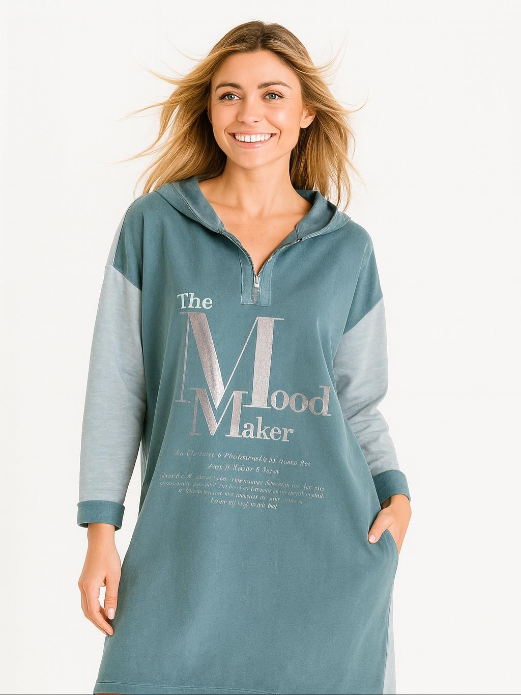 İtalyan Kapüşonlu Nubuk Elbise - İNDİGO