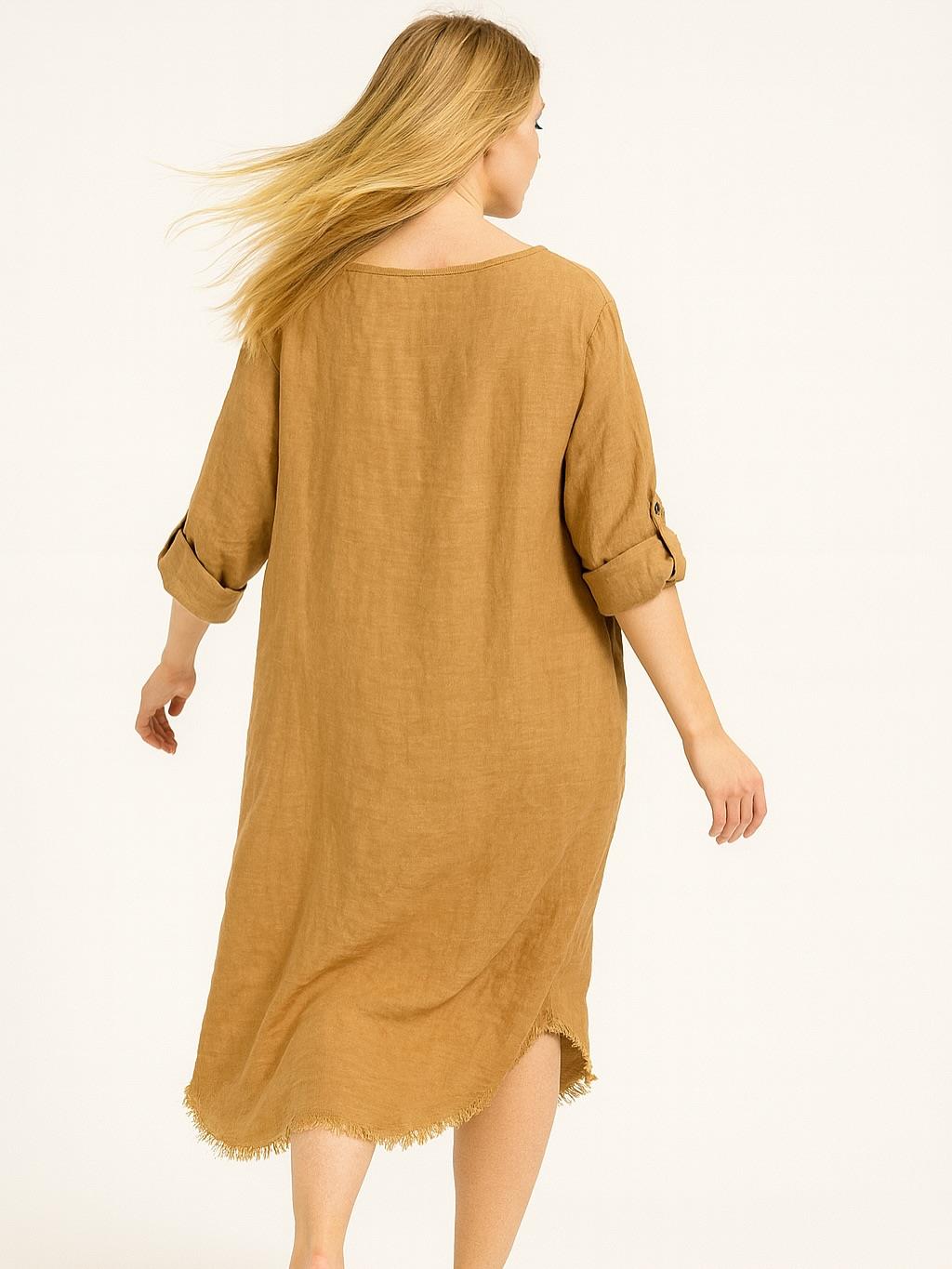 İtalyan Keten Dikiş Detaylı Elbise - BAL