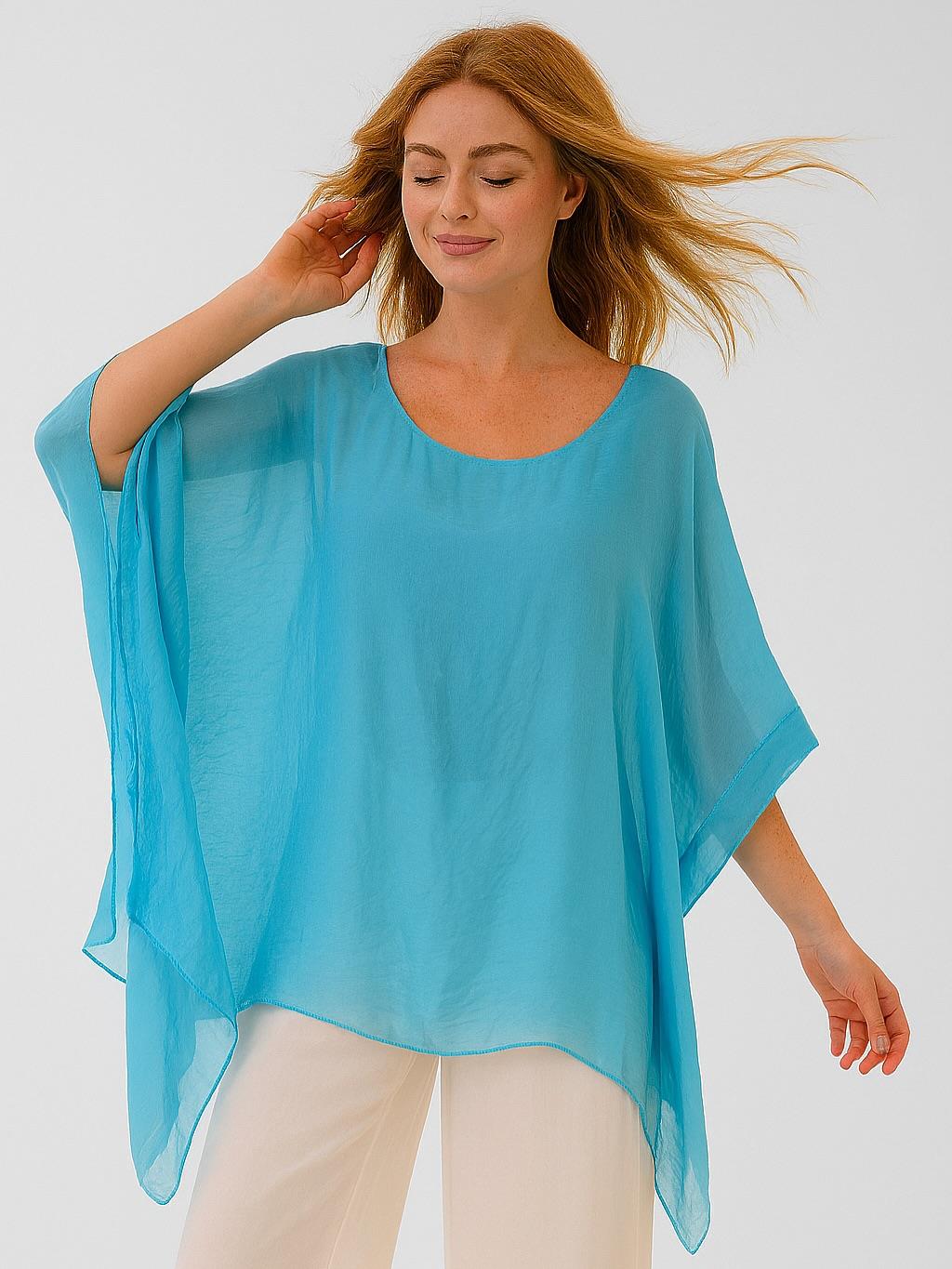 İtalyan İpek Bluz - DENİZ MAVİSİ