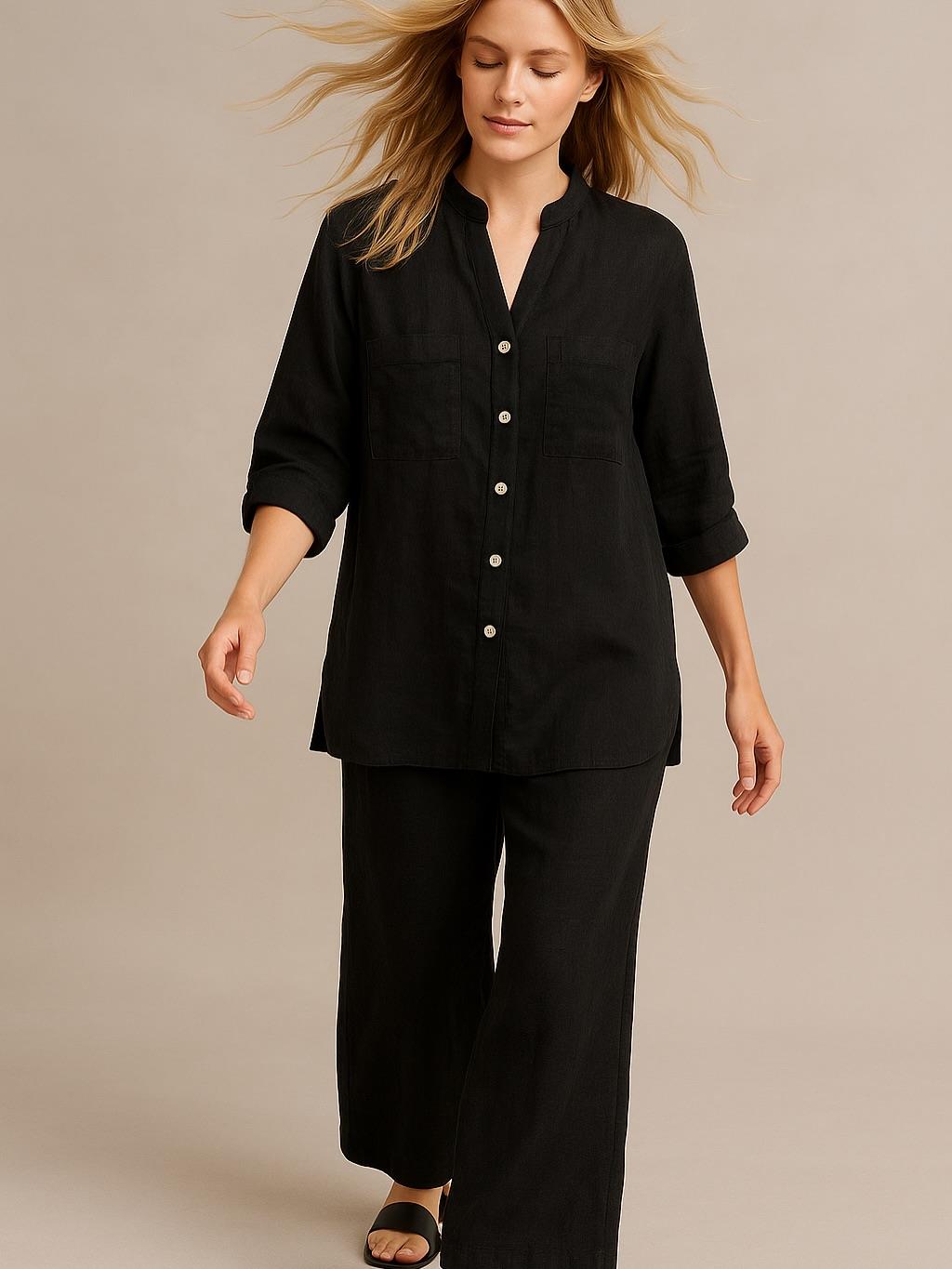 İtalyan Keten Takım - SİYAH