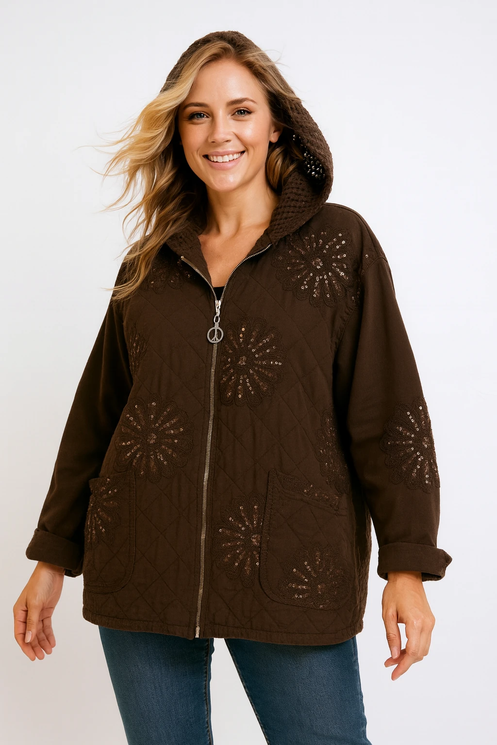 İtalyan Kapitone Nakış Detaylı Ceket - KAHVERENGİ